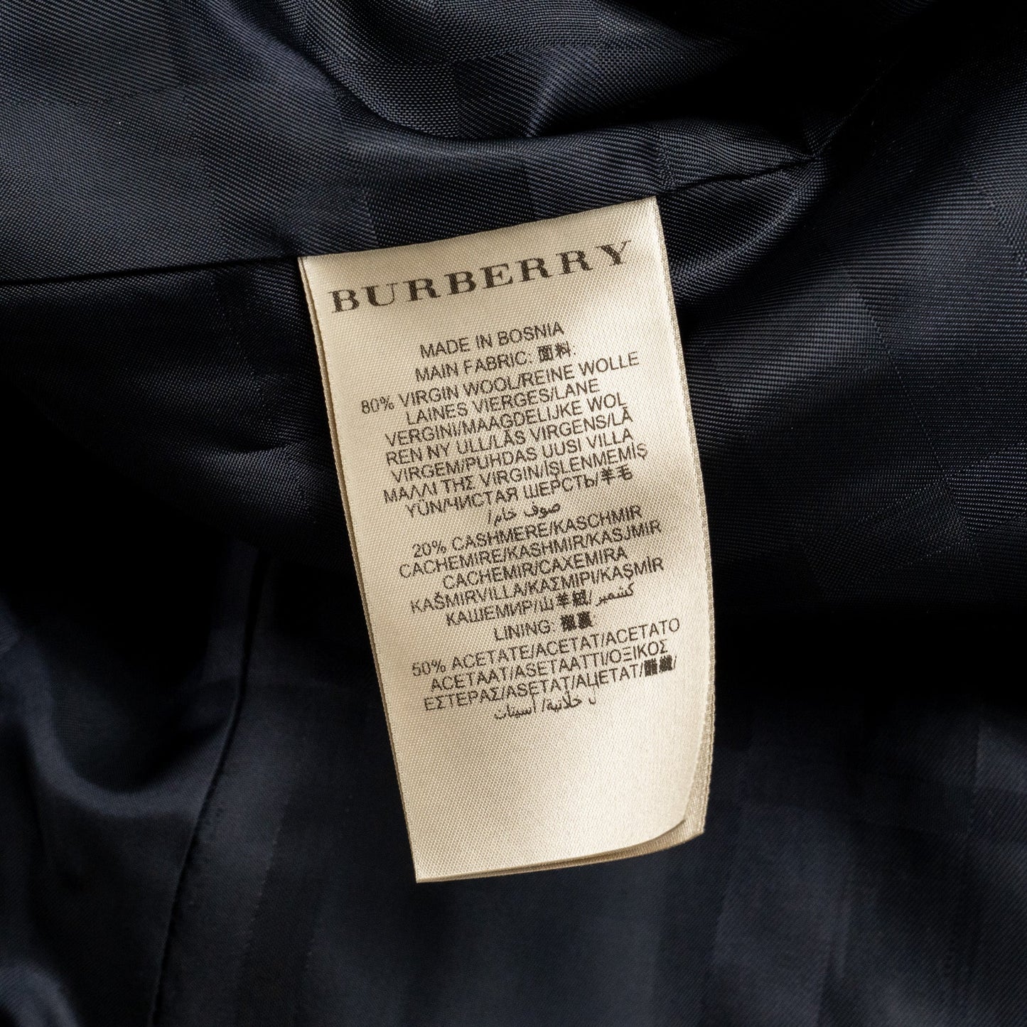 Burberry Size UK12 Detailed Button Trench Coat Virgin Wool/Cashmere Dark Blue