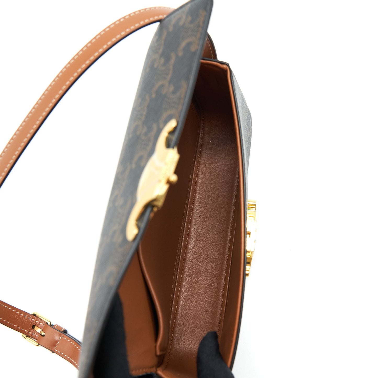 Celine Triomphe Shoulder Bag Triomphe Canvas/Calfskin Tan GHW