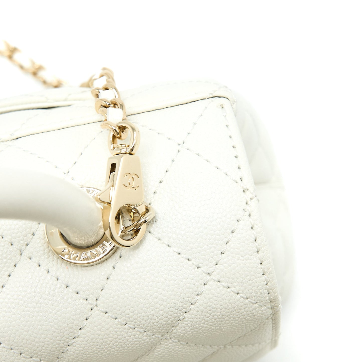 Chanel Small Coco Handle Caviar White LGHW (Microchip)