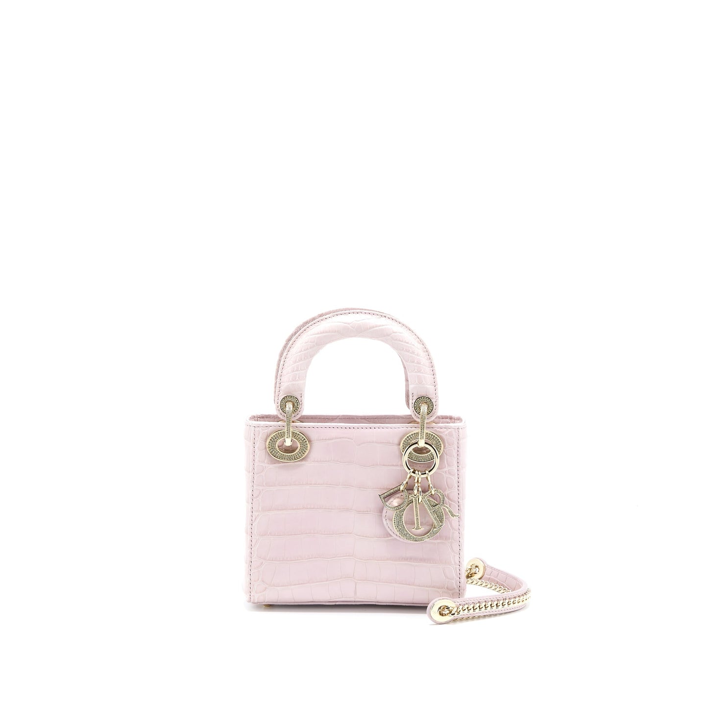 Luxury Dior Mini Lady Luxury Dior Alligator Mississippiensis Light Pink Crystal LGHW