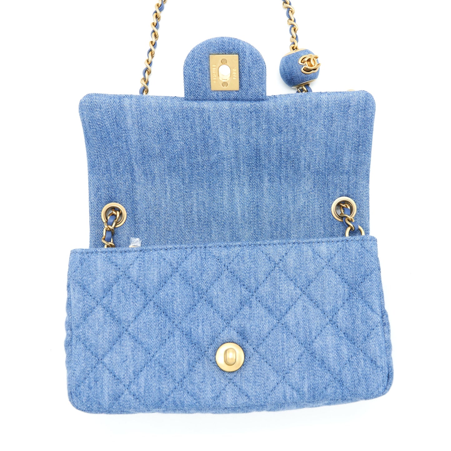 Chanel Pearl Crush Mini Rectangular Flap Bag Denim Blue GHW (Microchip)