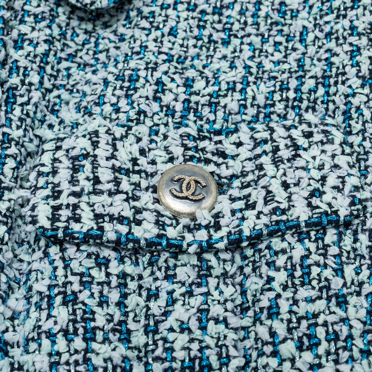 CHANEL Size 34 20P Sleeveless Tweed Dress Polyamide/Cotton Navy Blue/Blue/Green