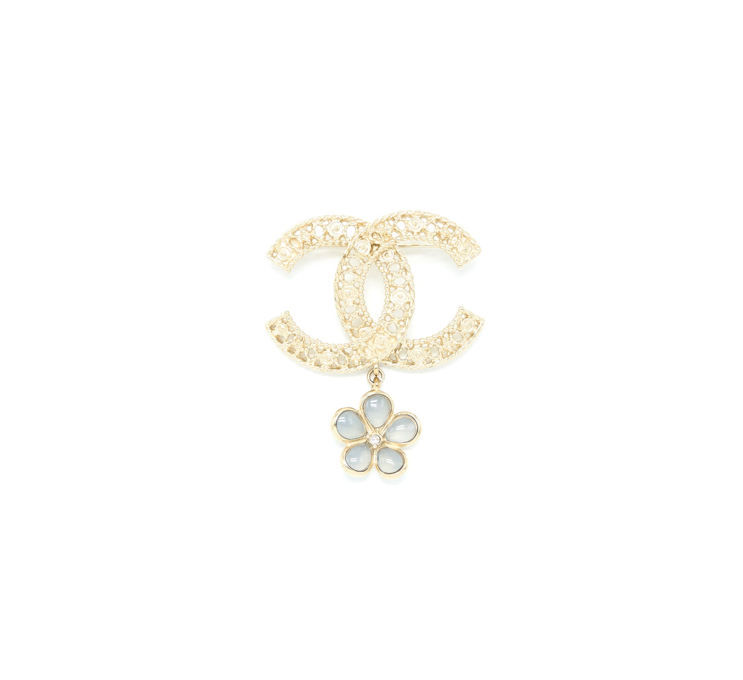 Chanel CC Logo Brooch Camellia Drop Brushed GHW
