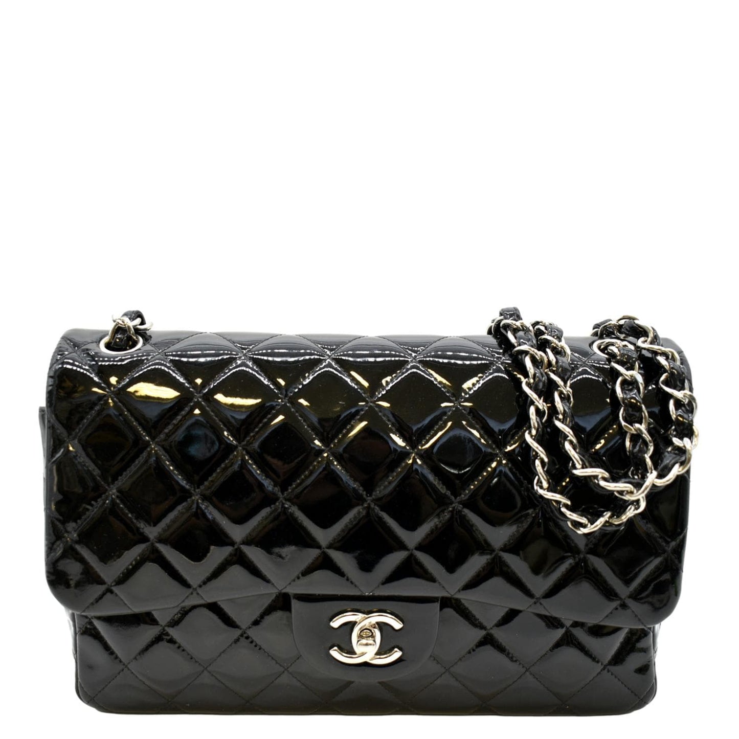 Luxury Chanel Jumbo Flap Patent Leather Shoulder Bag Black