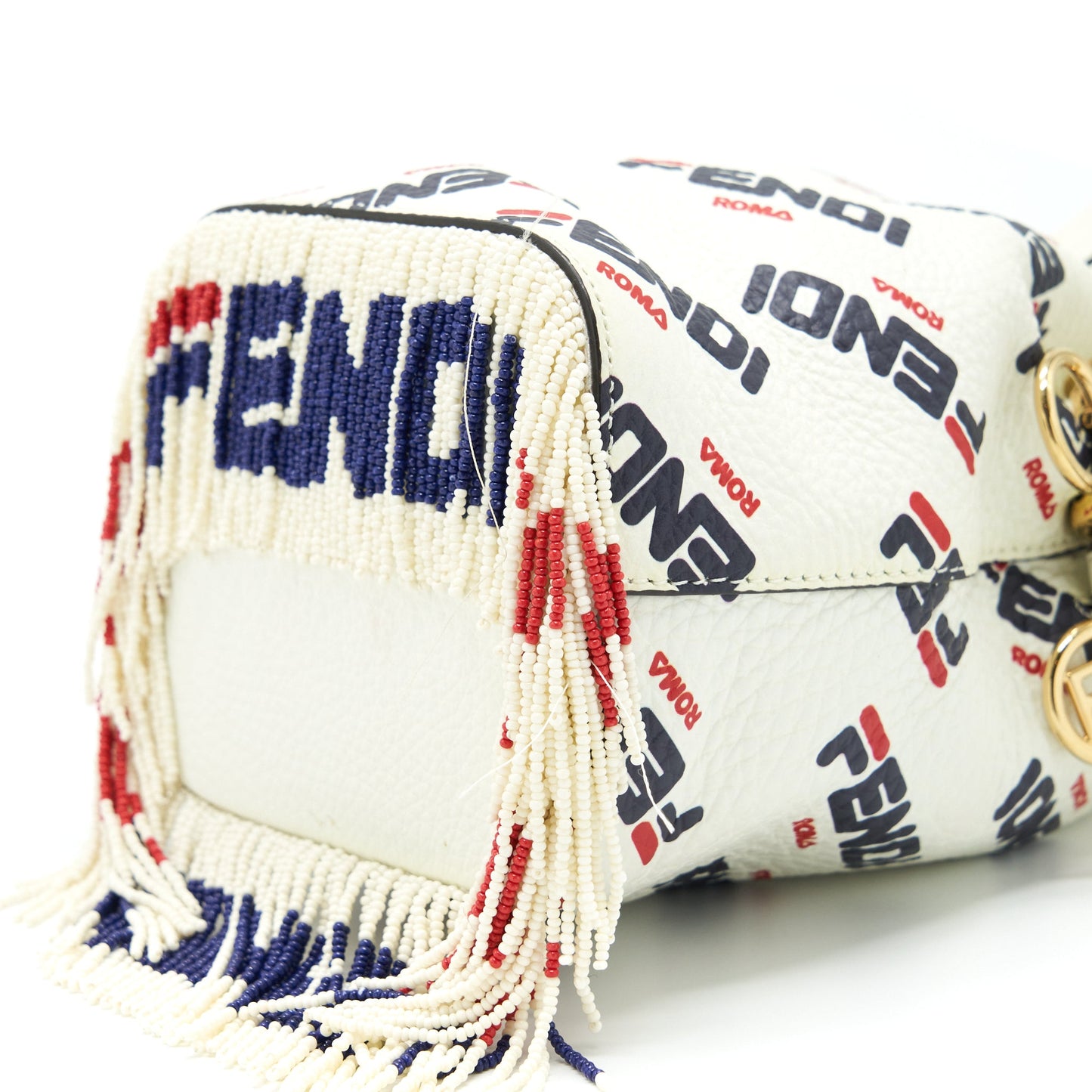 Fendi x Fila Mini Logo Mon Tresor Drawstring Bucket Bag White GHW