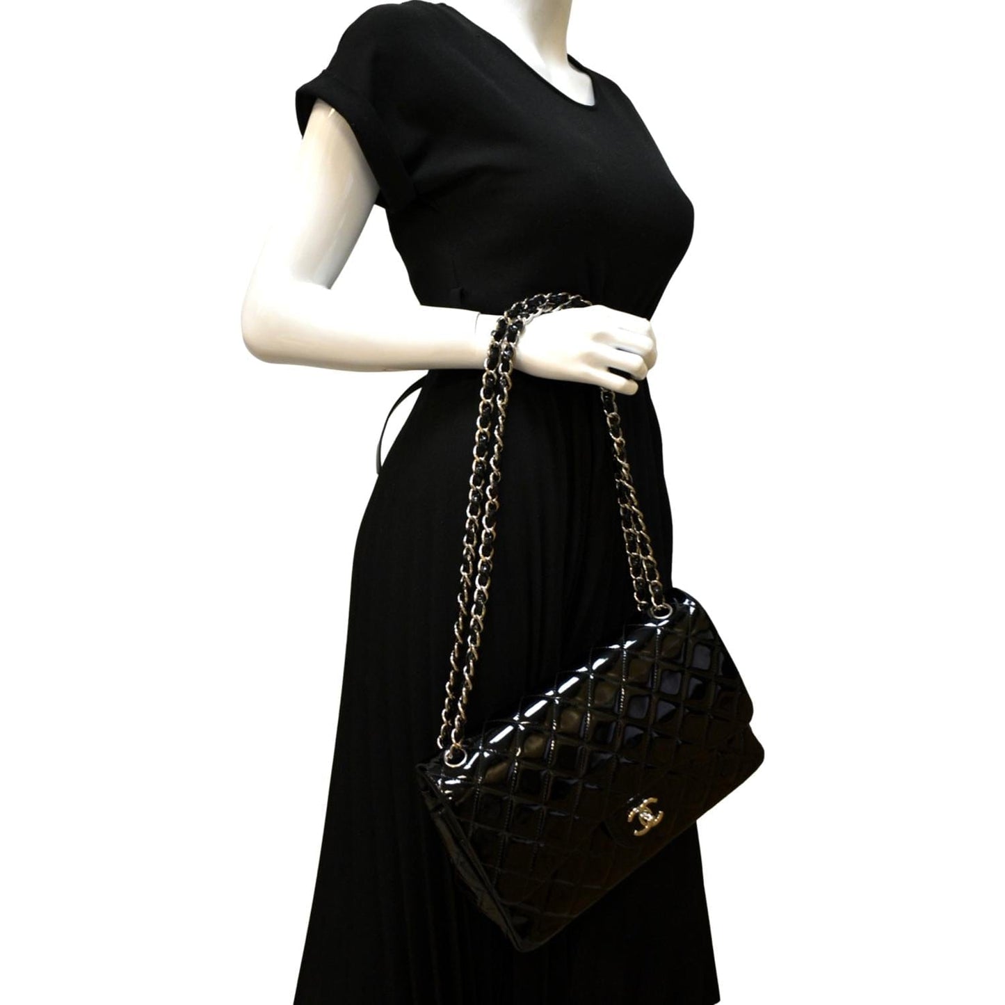 Luxury Chanel Jumbo Flap Patent Leather Shoulder Bag Black