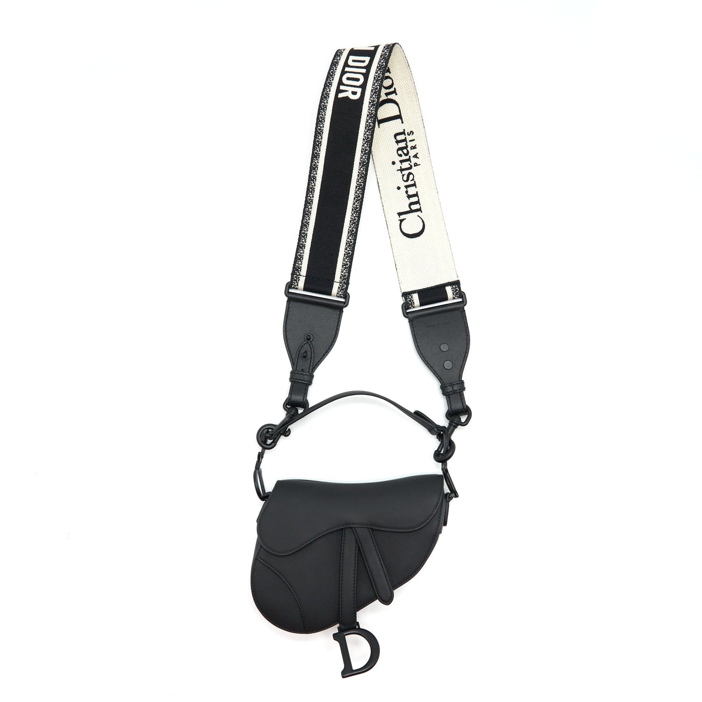 Luxury Dior Mini Saddle Calfskin So Black With An Extra Shoulder Strap
