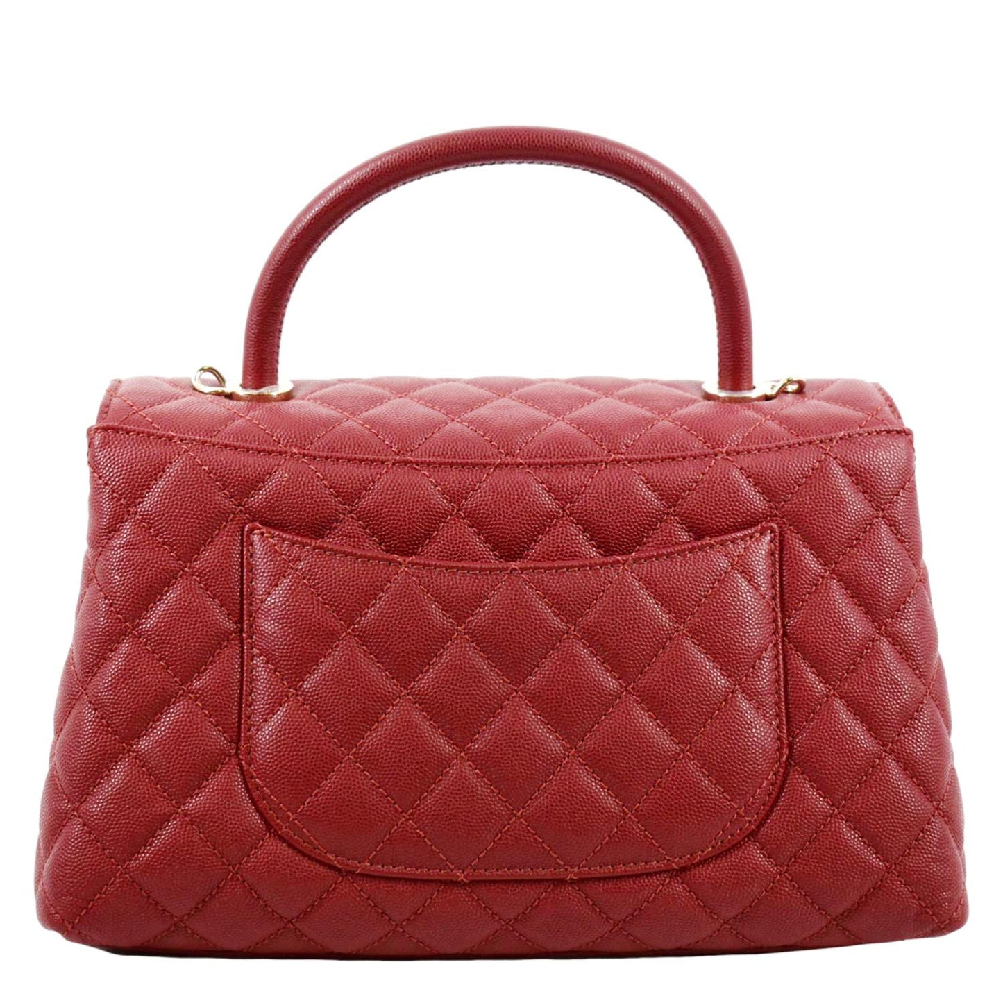 Luxury Chanel Medium Coco Quilted Caviar Leather Top Handle Shoulder Bag Red