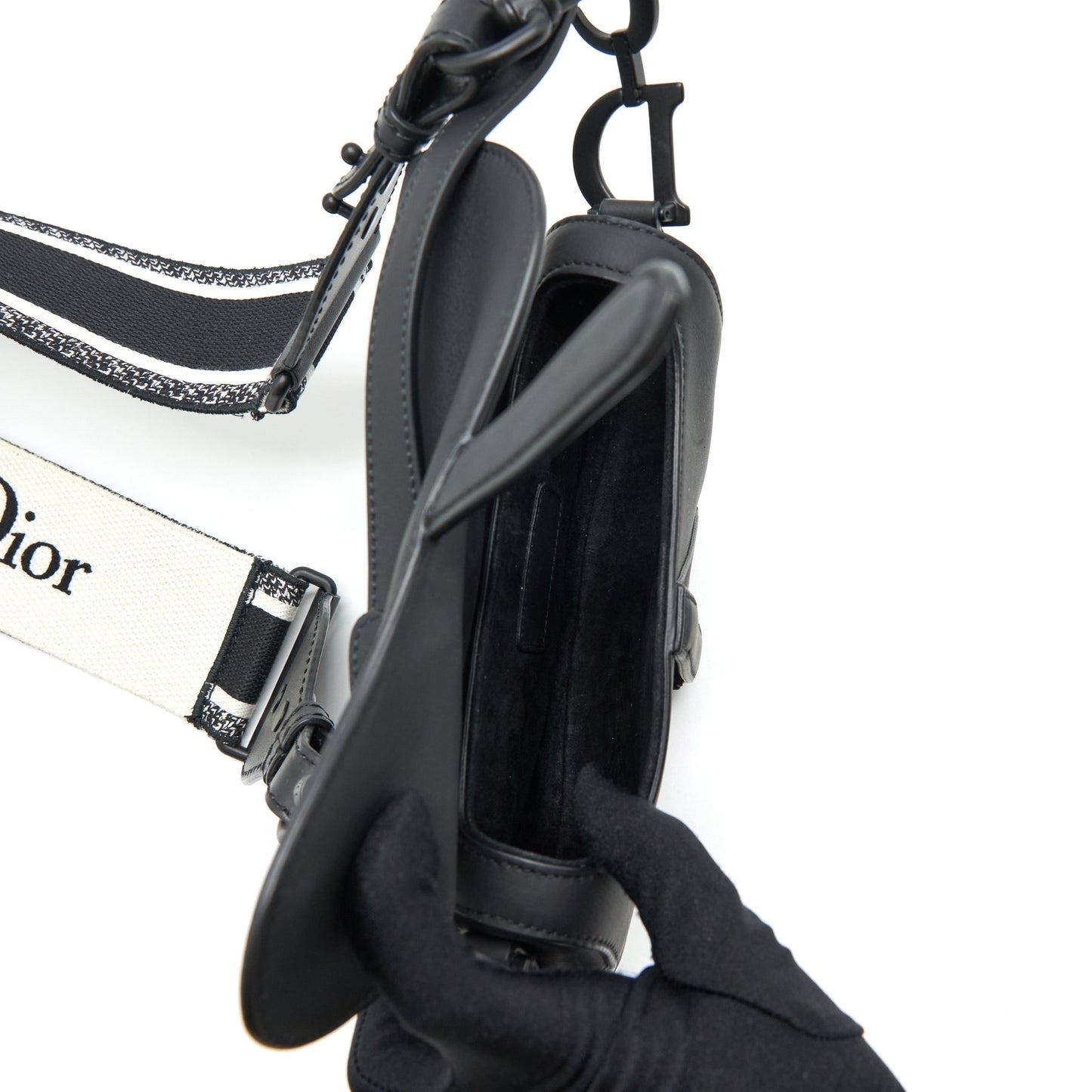 Luxury Dior Mini Saddle Calfskin So Black With An Extra Shoulder Strap