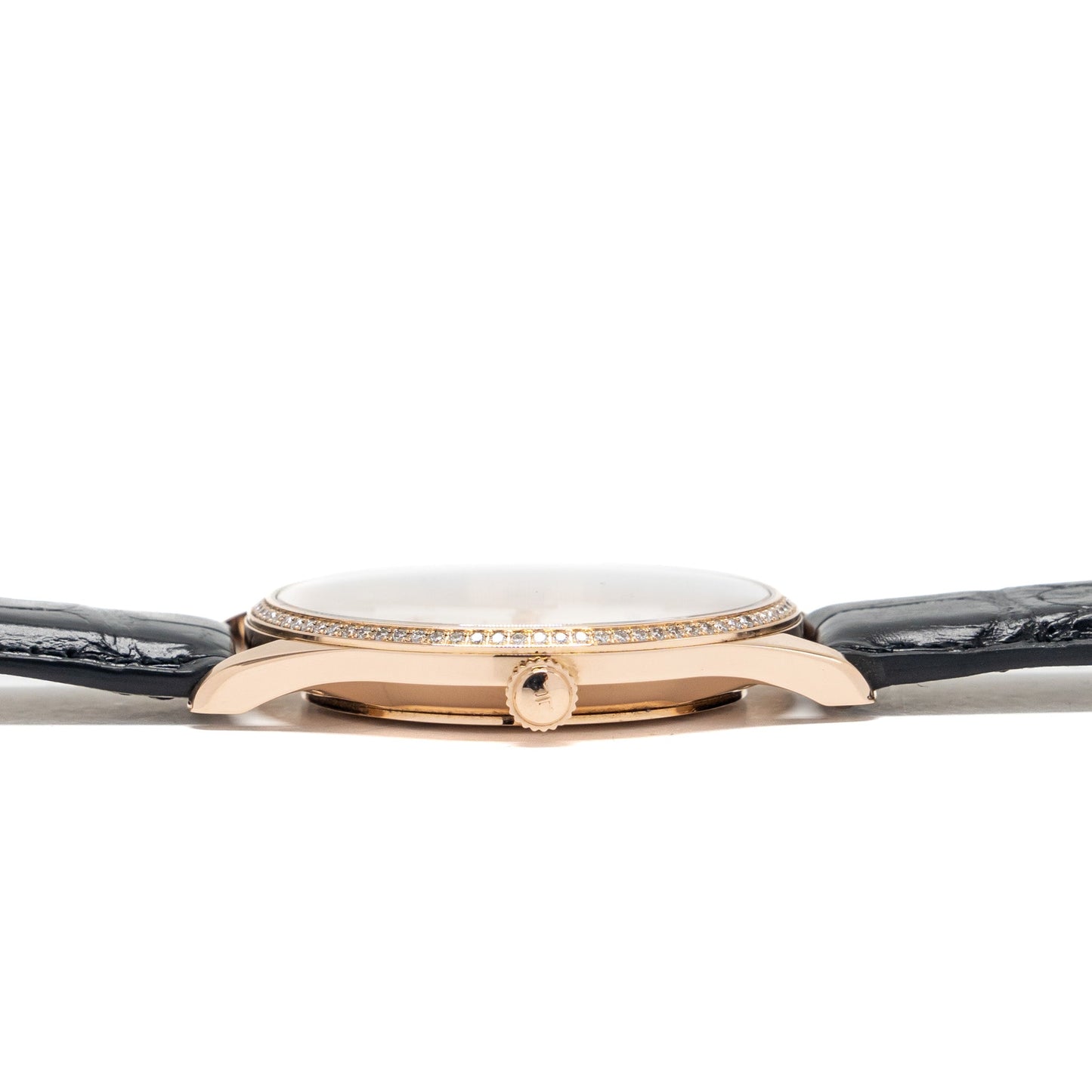 Jaeger LeCoultre 40mm Master Grande Ultra Thin Rose Gold/Diamonds Mens Watch Alligator Strap Black Ref:Q1352502