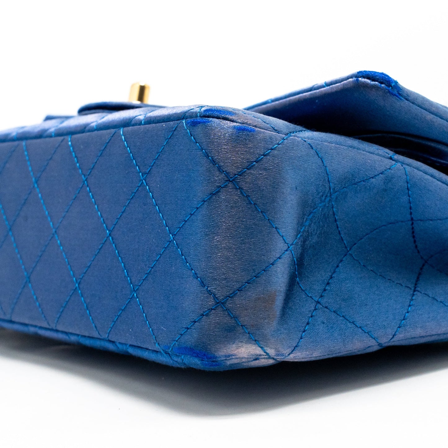 Chanel medium classic double flap bag satin blue GHW