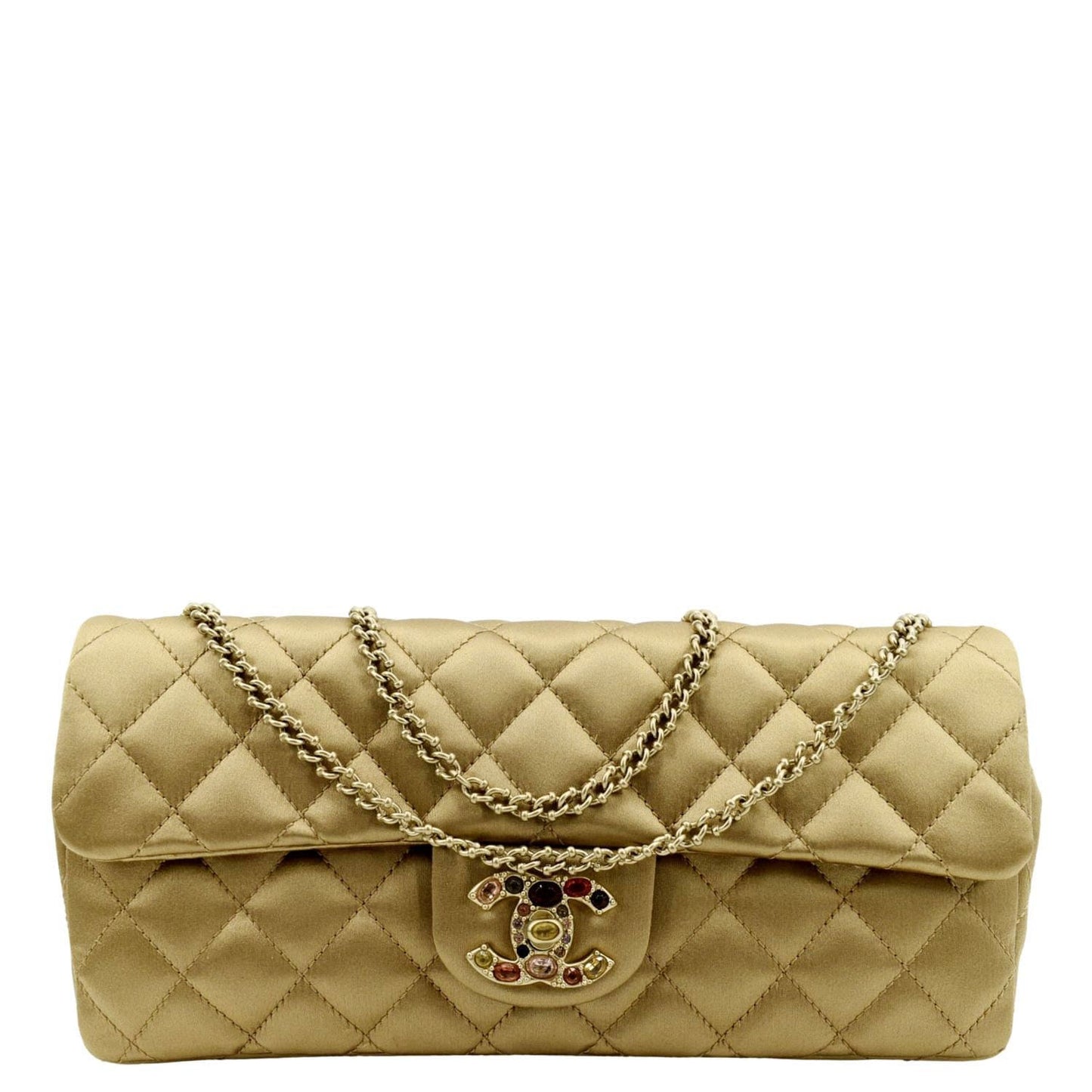 Luxury Chanel East West Satin Single Flap Shoulder Bag Gold