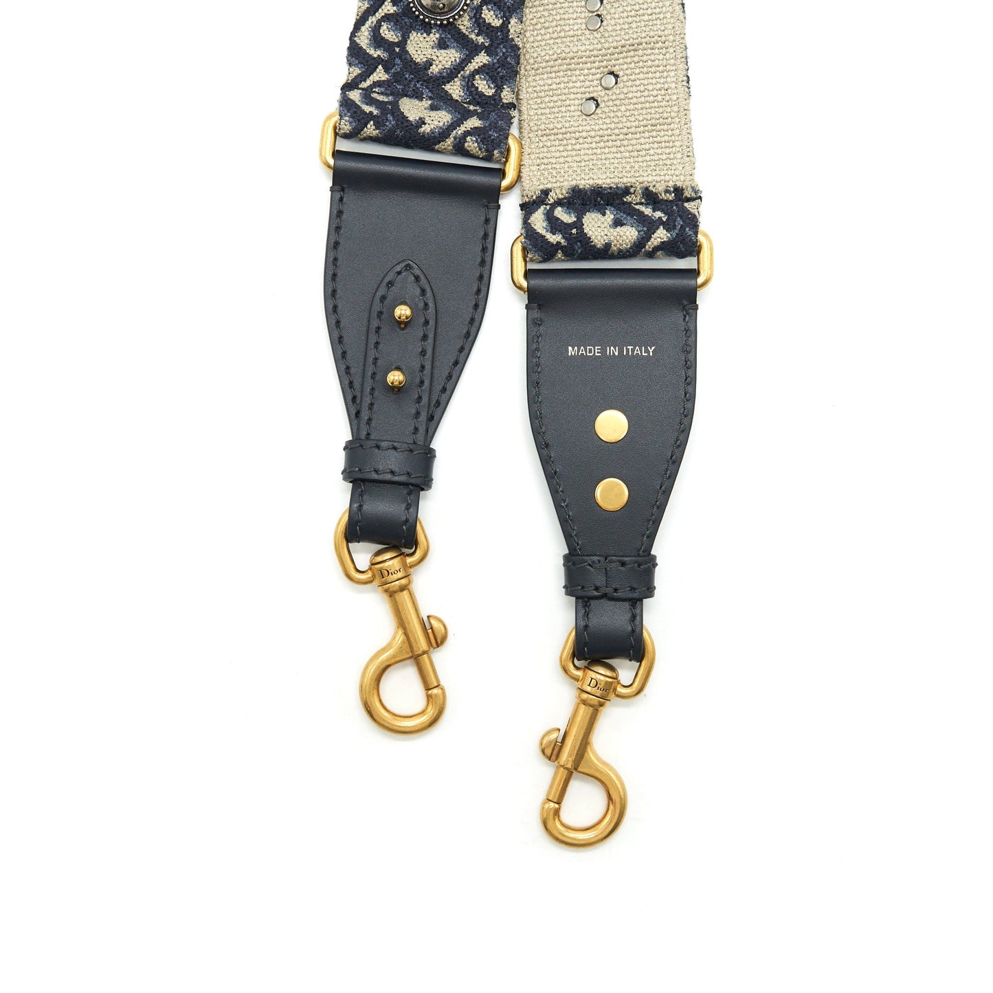 Luxury Dior Shoulder strap Blue Oblique Embroidery with Metal Medallions