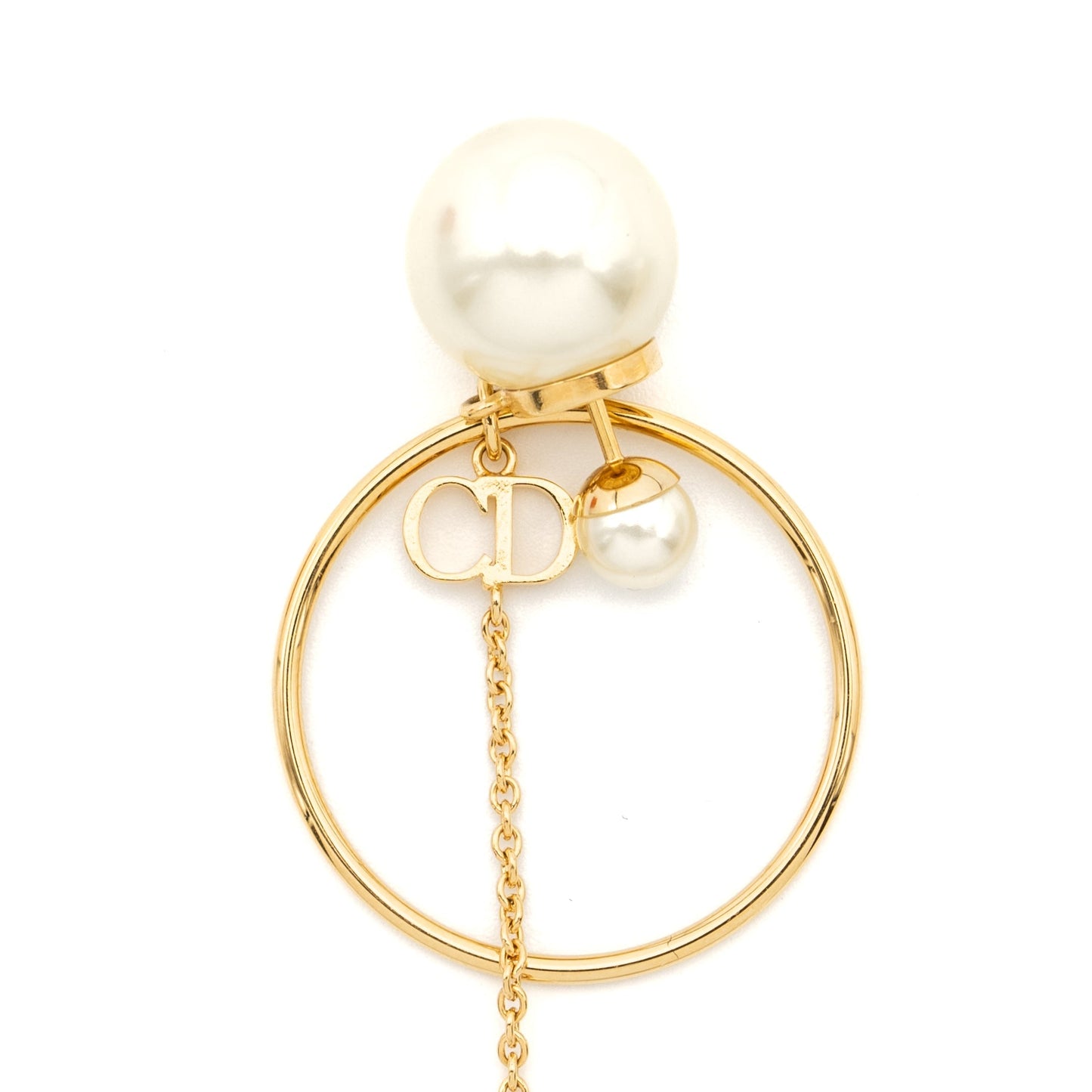 Luxury Dior CD Logo Round Drop Earrings Pearl Gold Tone