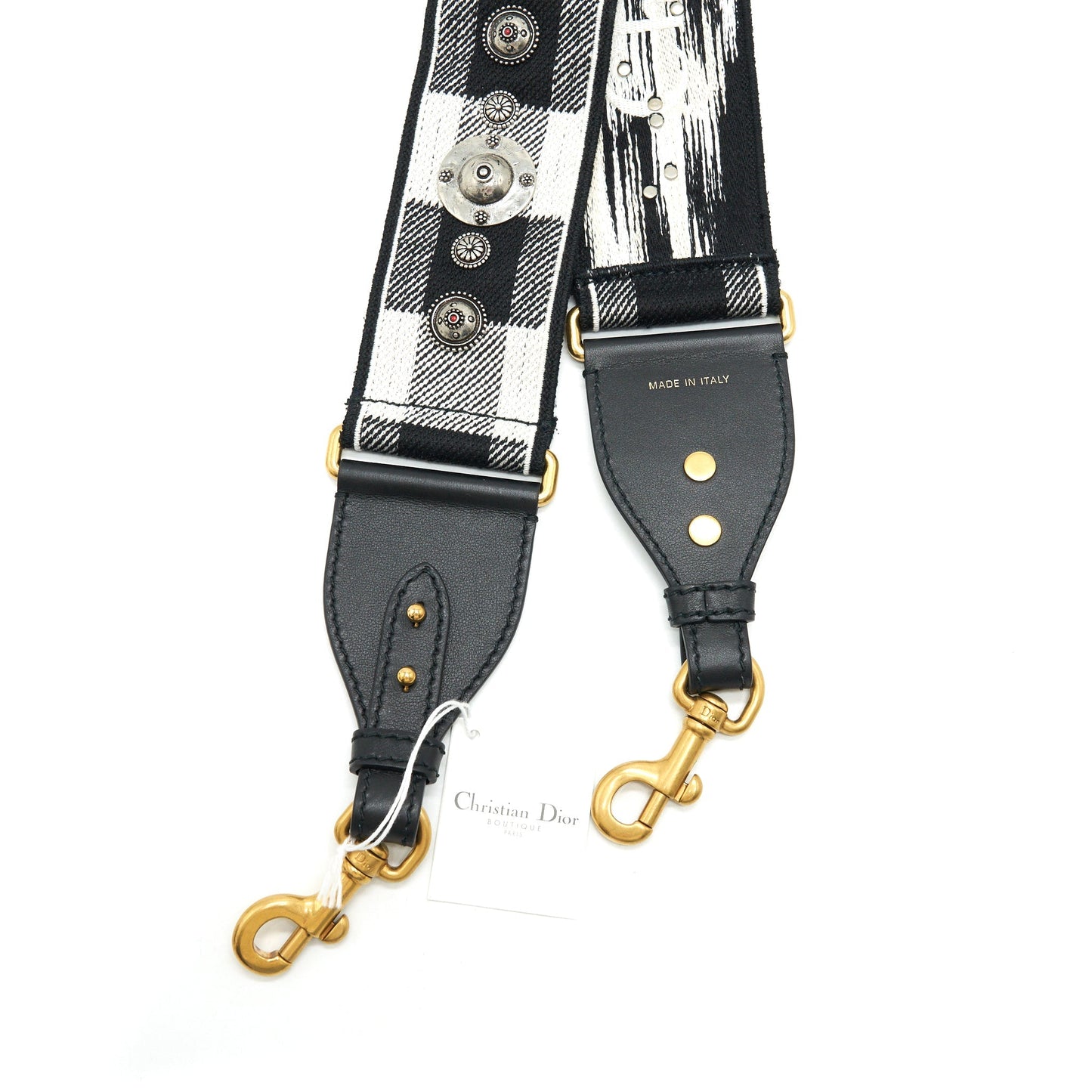 Luxury Dior Shoulder strap Black/ White with Metal Medallions