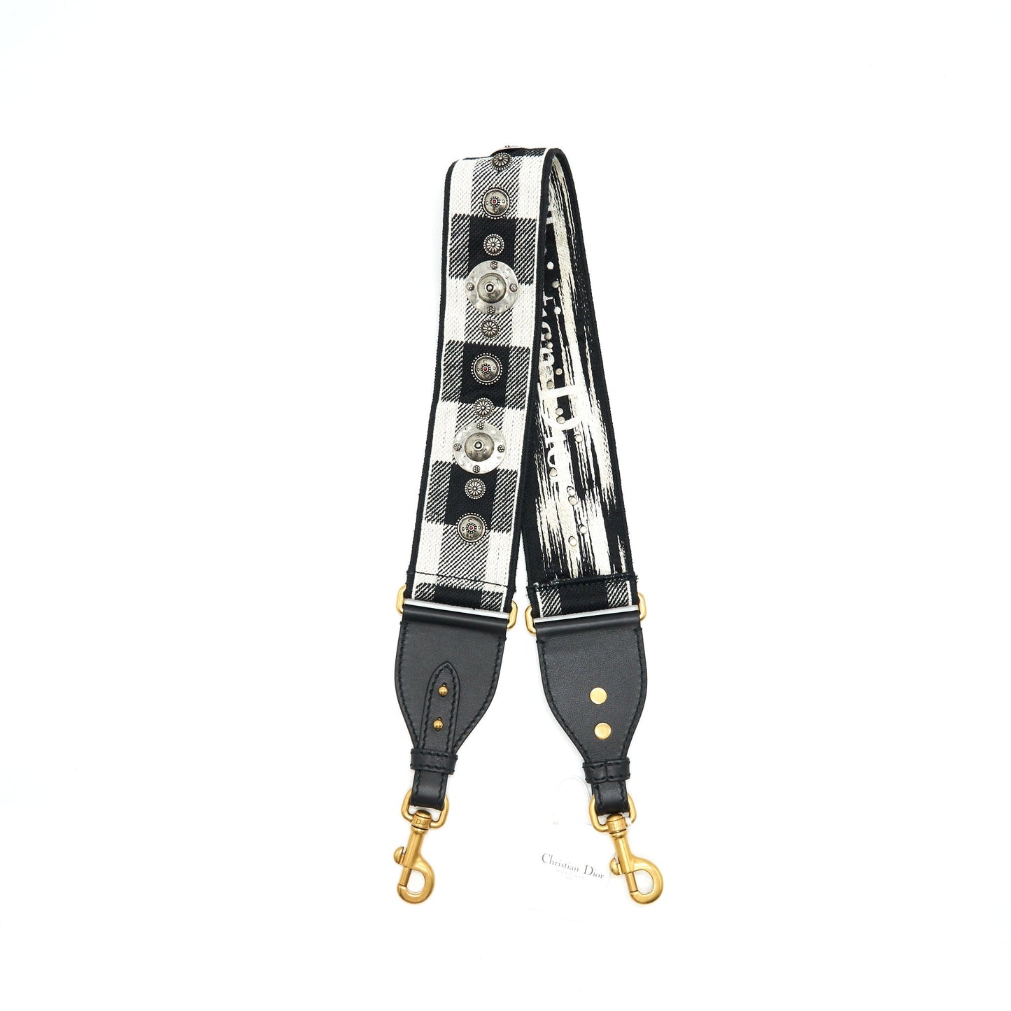 Luxury Dior Shoulder strap Black/ White with Metal Medallions