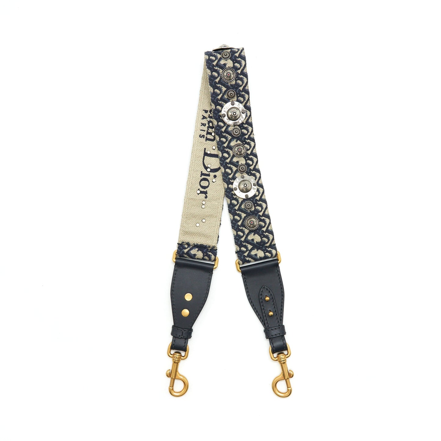 Luxury Dior Shoulder strap Blue Oblique Embroidery with Metal Medallions