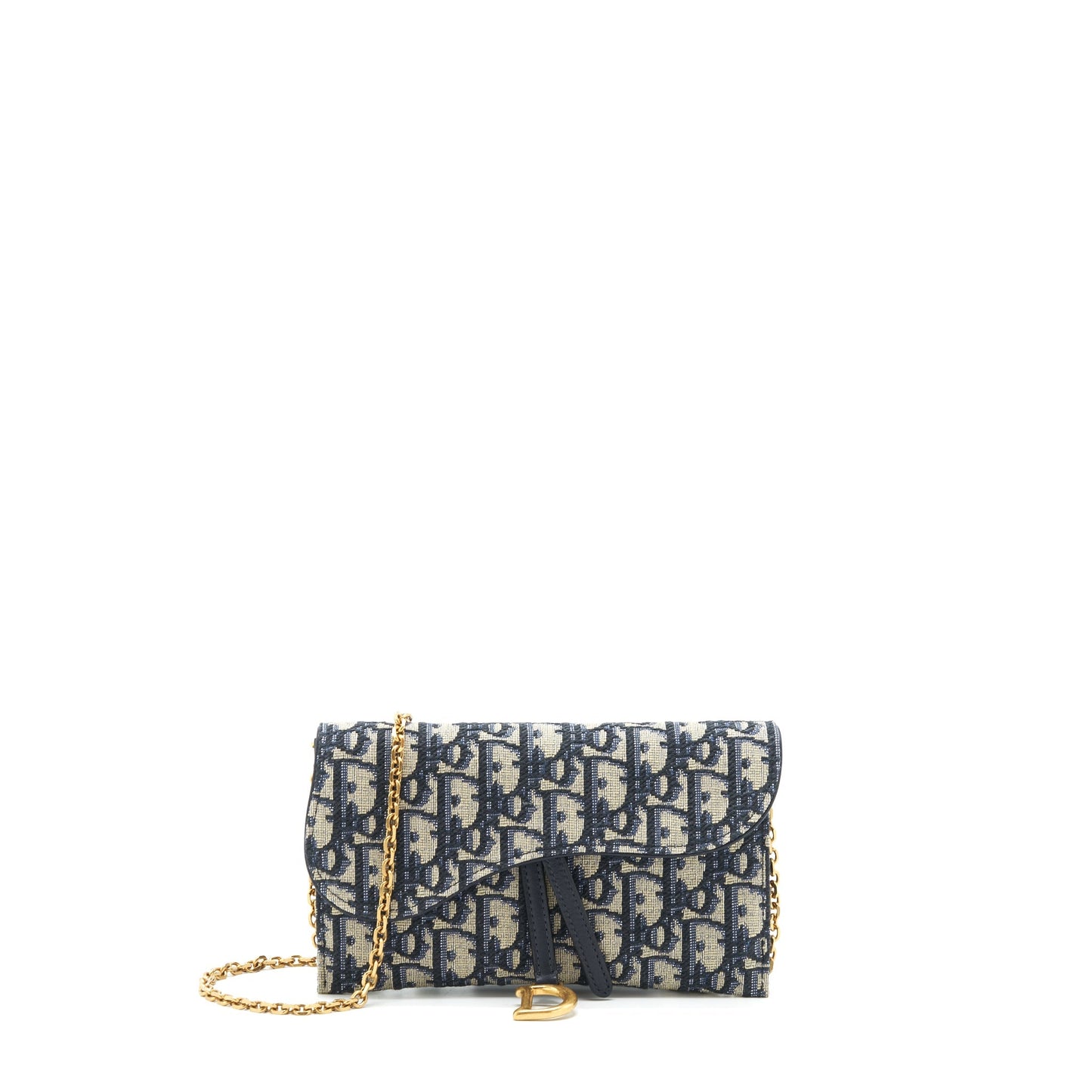 Luxury Dior Saddle Wallet On Chain Blue Oblique Jacquard