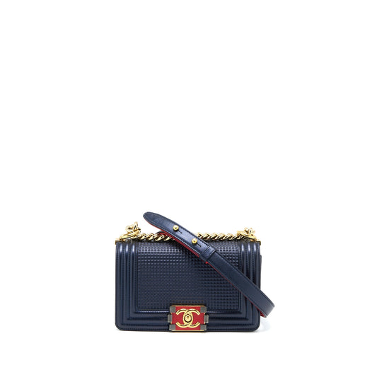 Chanel Small Boy Bag Lambskin Navy Multicolour Hardware