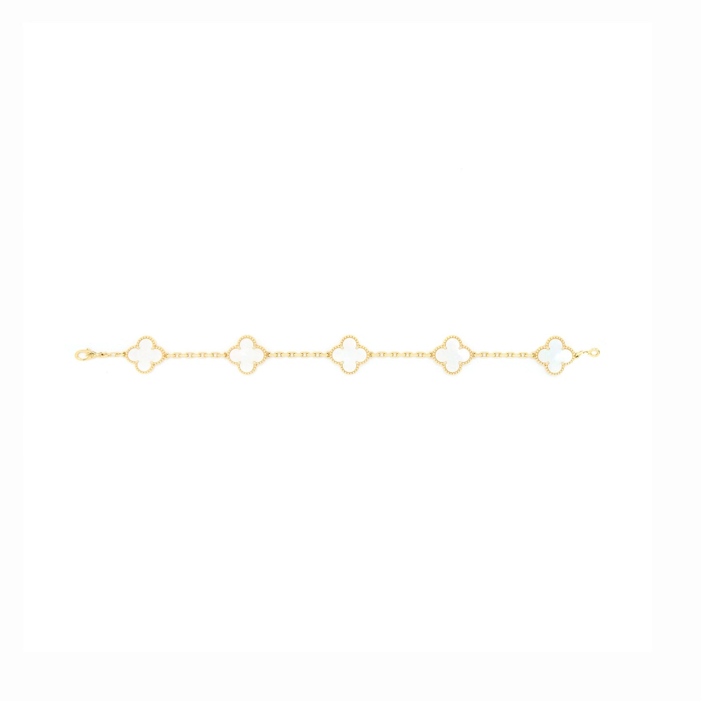 Van Cleef & Arpels Vintage Alhambra Bracelet 5 Motifs Mother Of Pearl Yellow Gold