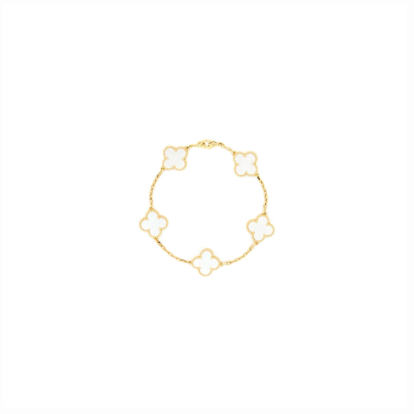 Van Cleef & Arpels Vintage Alhambra Bracelet 5 Motifs Mother Of Pearl Yellow Gold