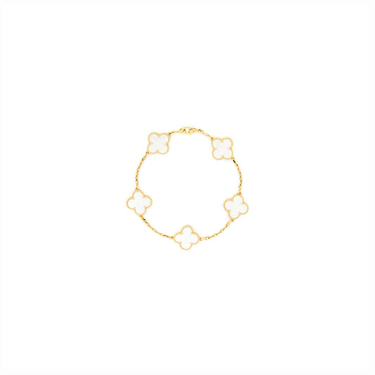 Van Cleef & Arpels Vintage Alhambra Bracelet 5 Motifs Mother Of Pearl Yellow Gold