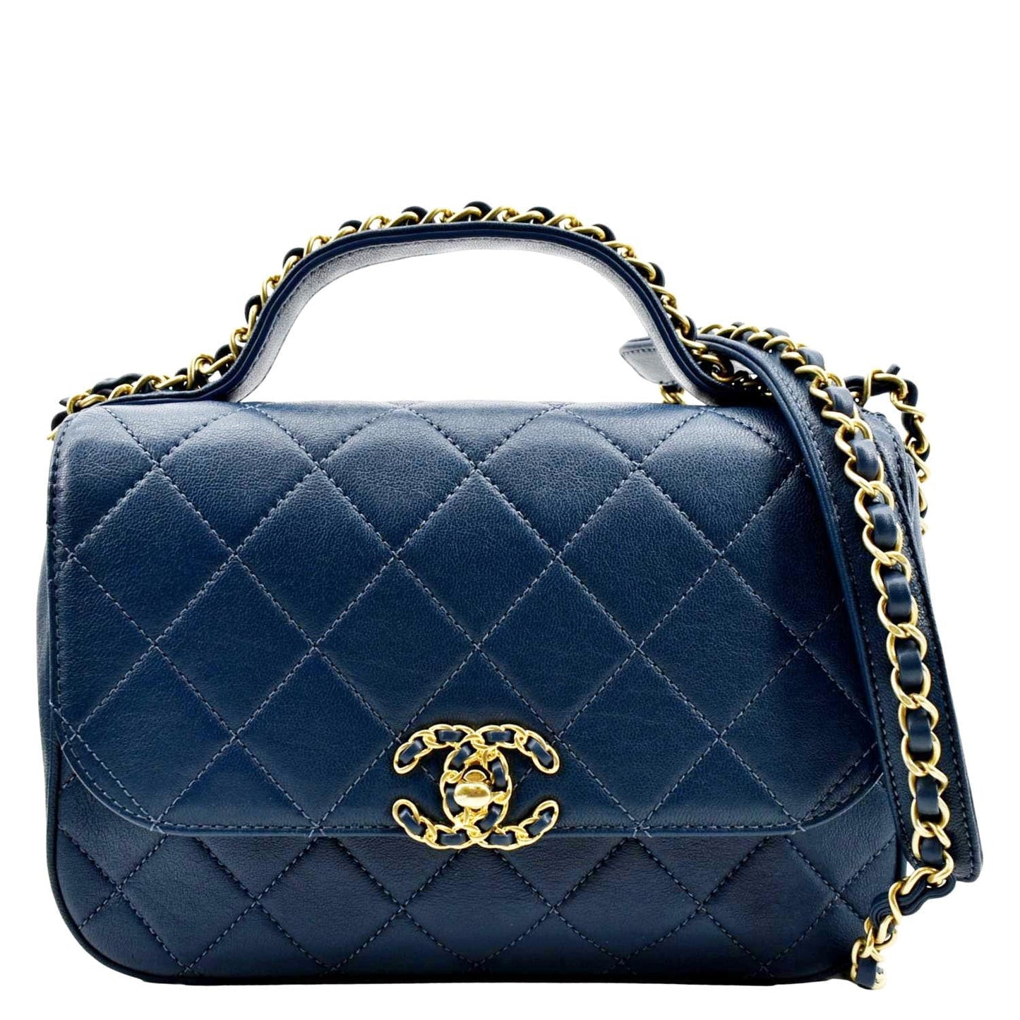 Luxury Chanel Infinity Chain Quilted Leather Crossbody Bag Blue