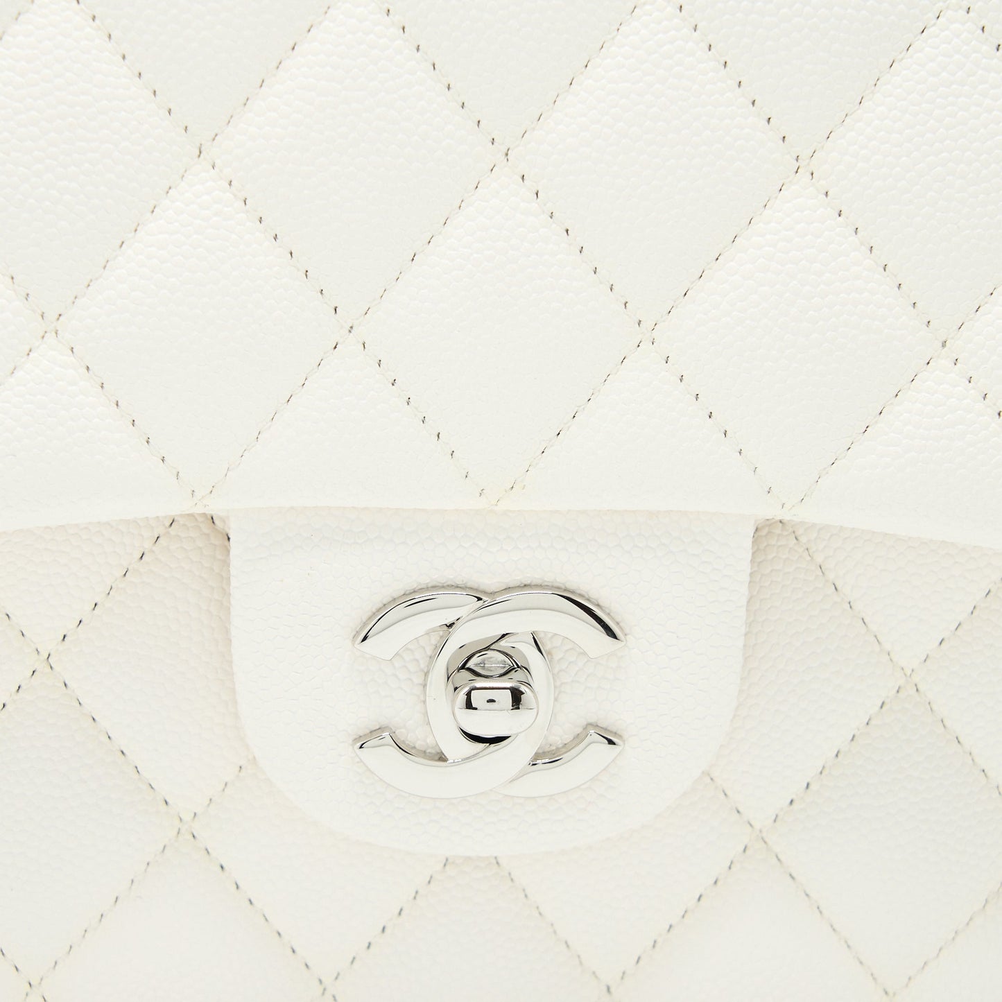 Chanel Medium Classic Double Flap Bag Caviar White SHW (Microchip)