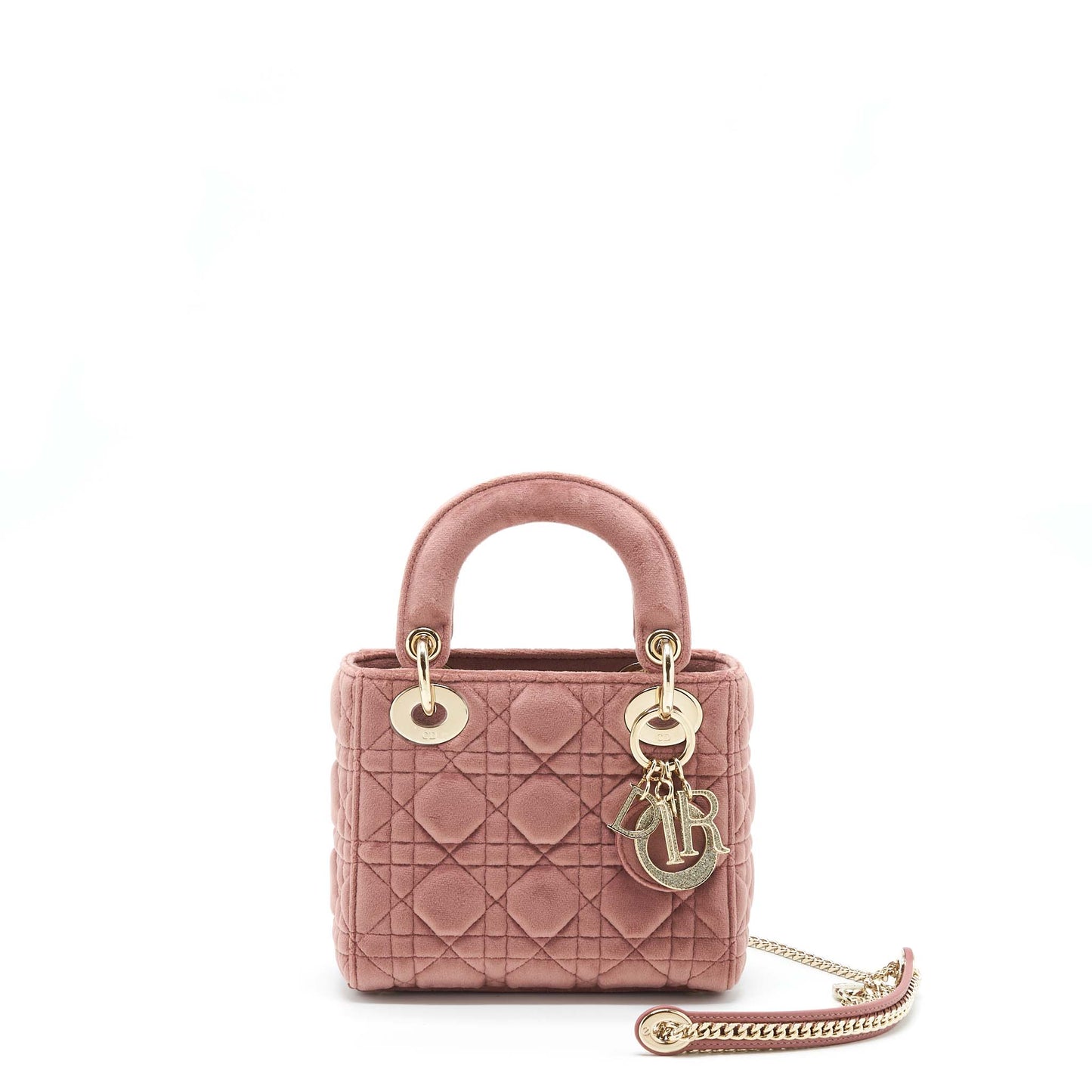 Luxury Dior Mini Lady Luxury Dior Velvet Pink With Crystal Light Gold Hardware