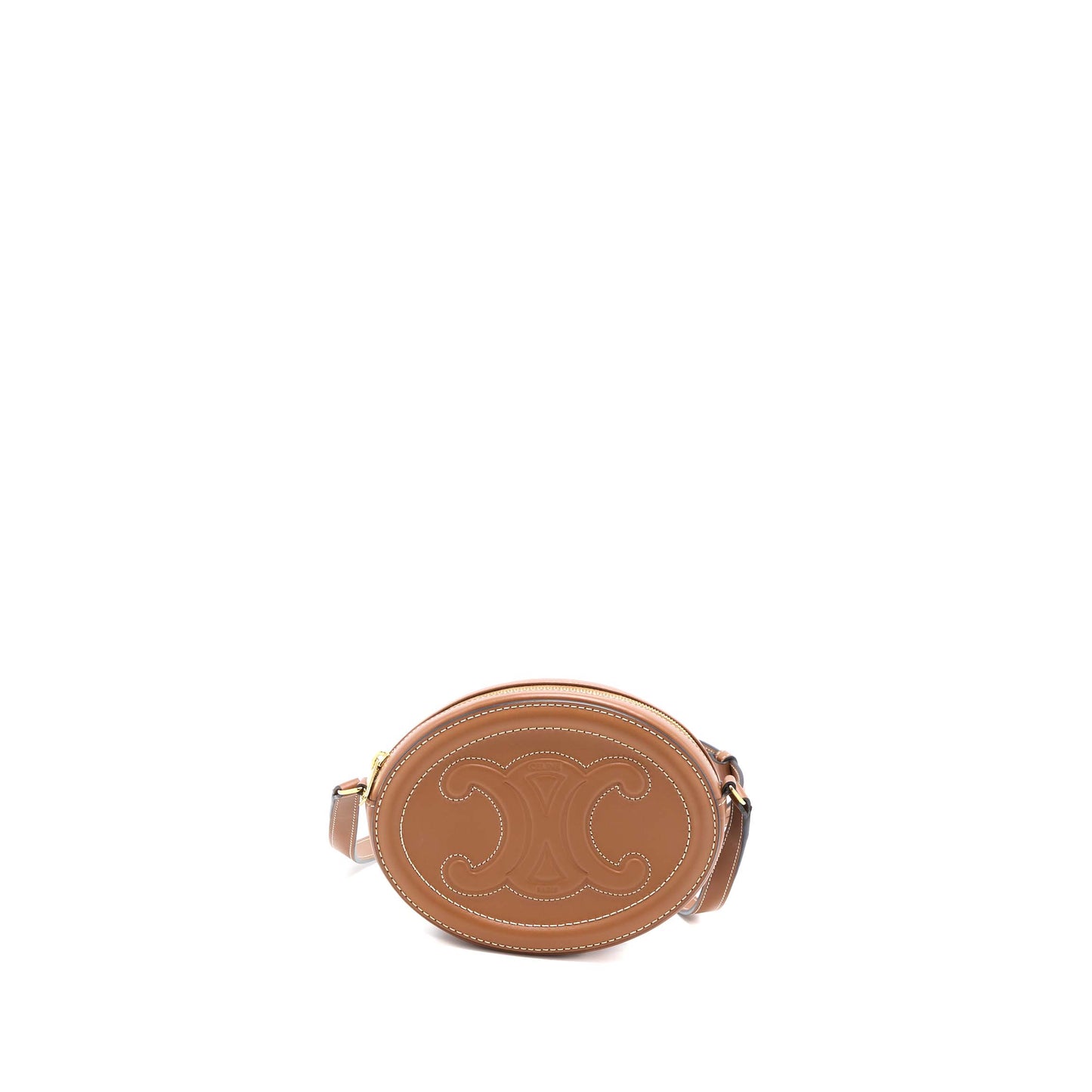 Celine Crossbody Oval Purse Cuirass Triomphe Smooth Calfskin Tan GHW