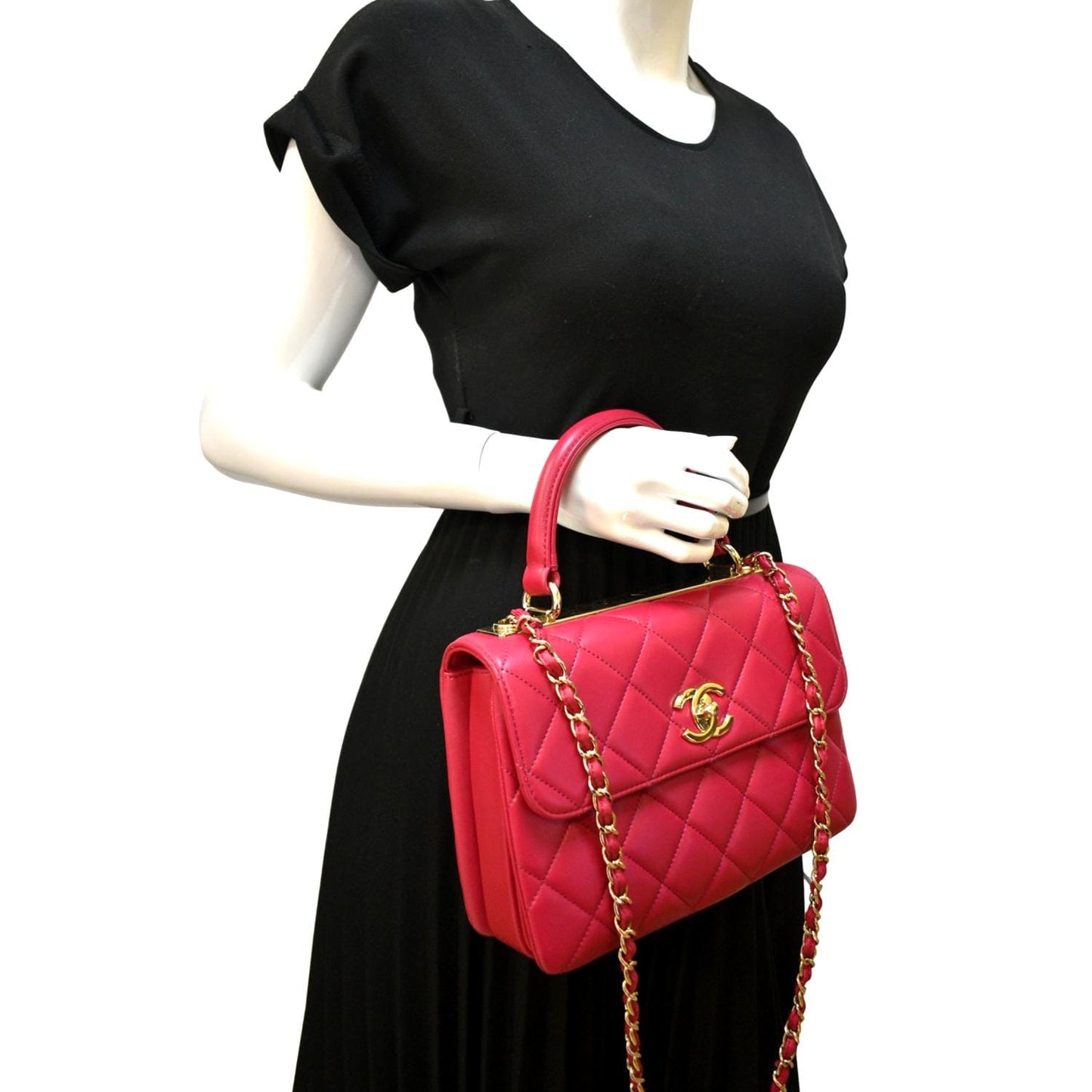 Luxury Chanel Trendy CC Top Handle Flap Quilted Leather Shoulder Bag Red
