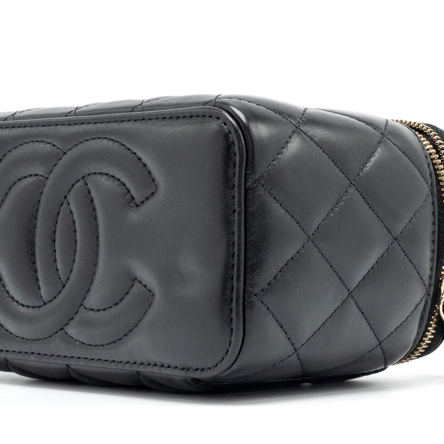 Chanel 22K Gold Pillar Adjustable Chain Long Vanity Lambskin Black GHW (Microchip)