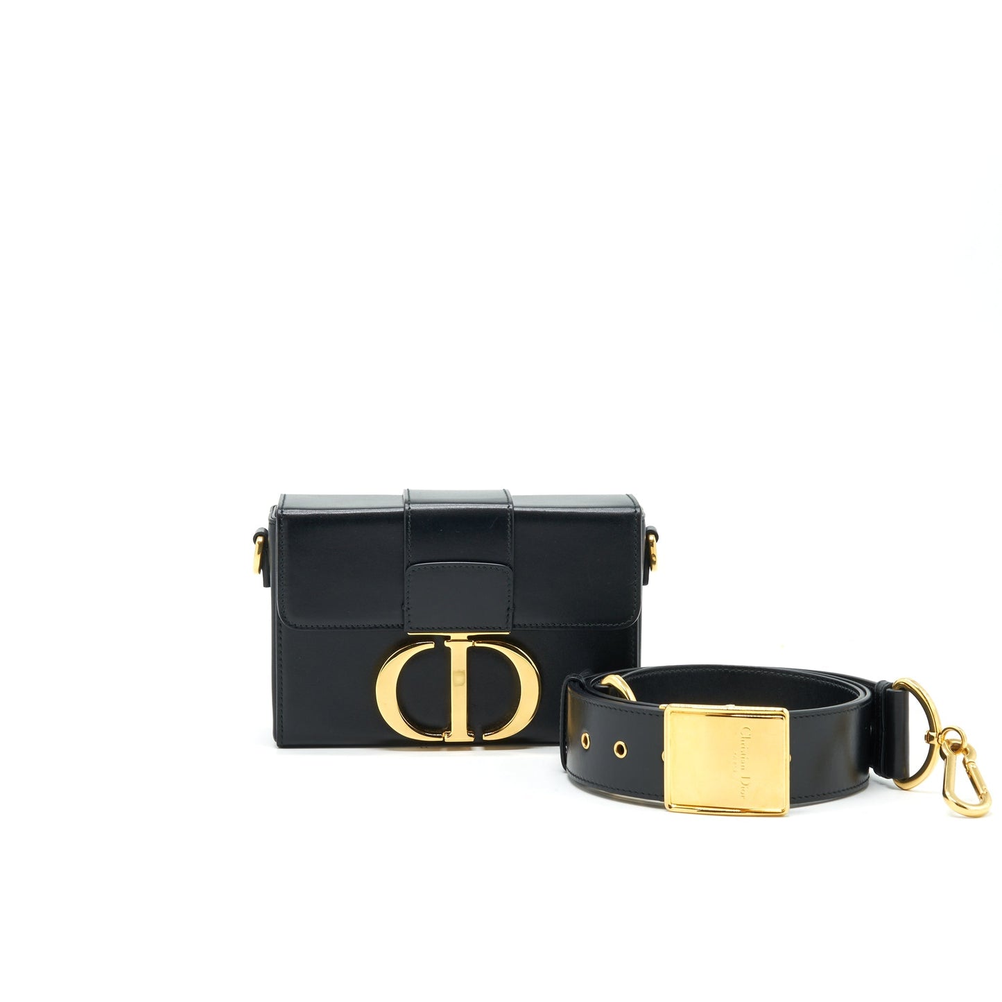 CHRISTIAN Luxury Dior 30 MONTAIGNE SMALL BOX BAG LEATHER BLACK