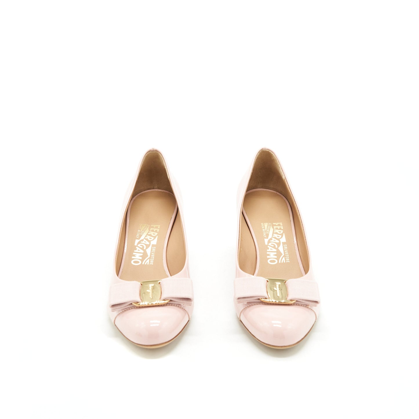 Ferragamo Size 6.5C Carla Pumps 5cm Patent Light Pink