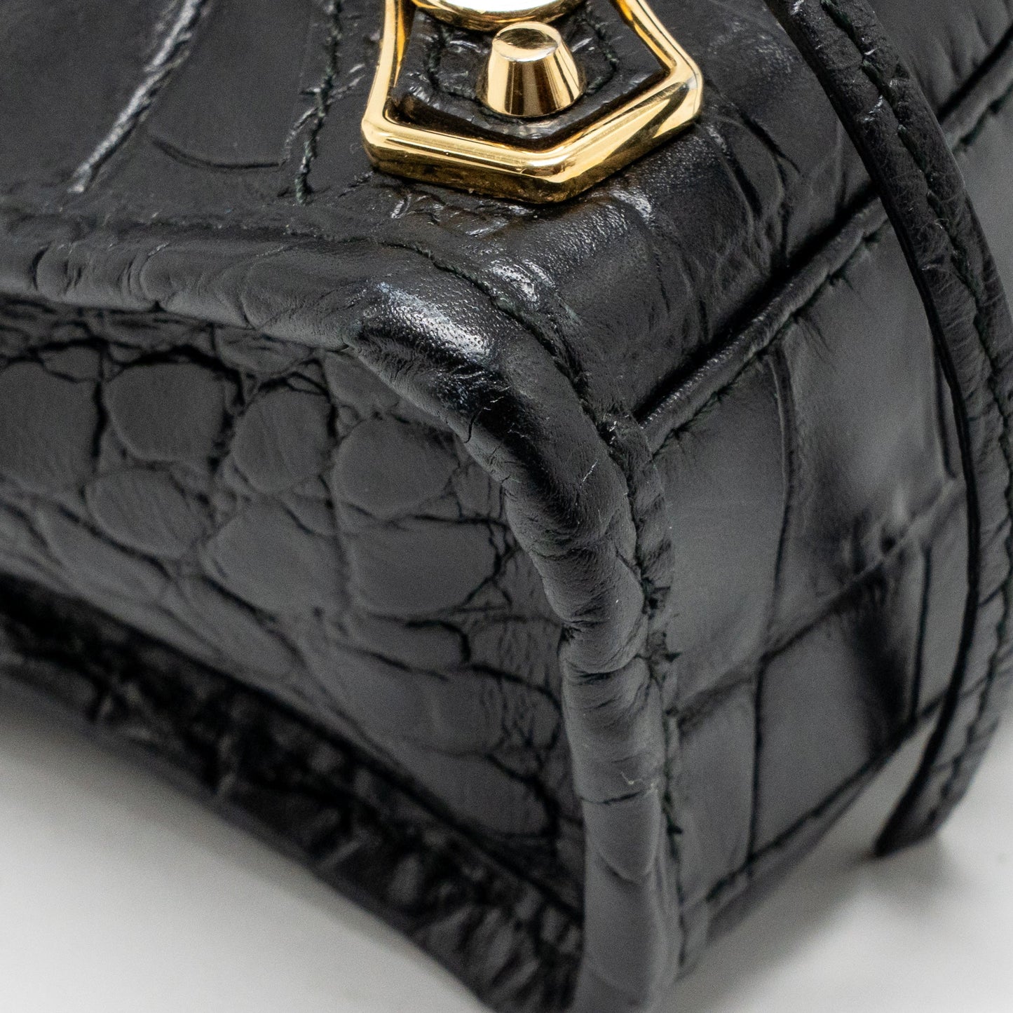 Balenciaga Nano city bag croc-embossed calfskin black GHW
