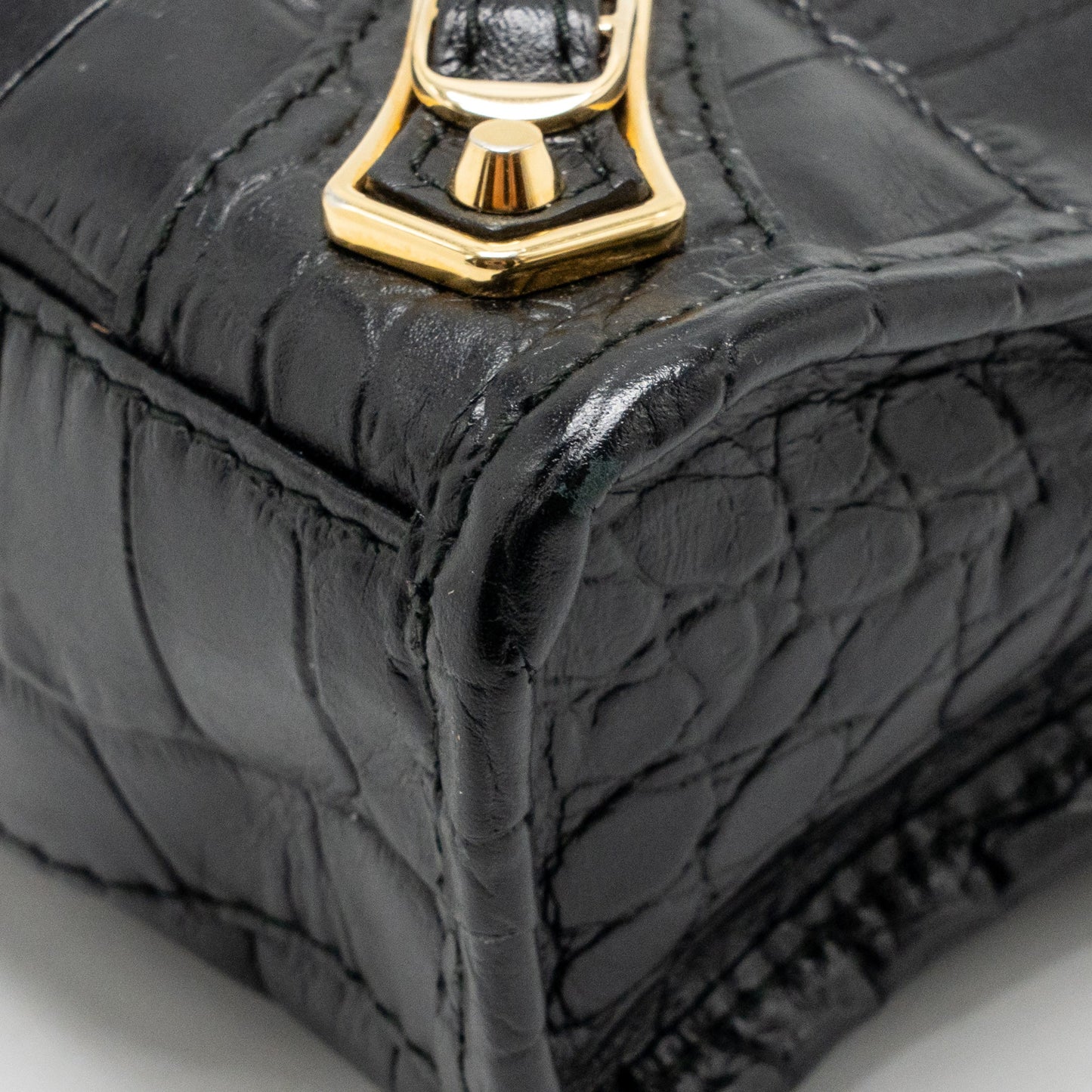 Balenciaga Nano city bag croc-embossed calfskin black GHW