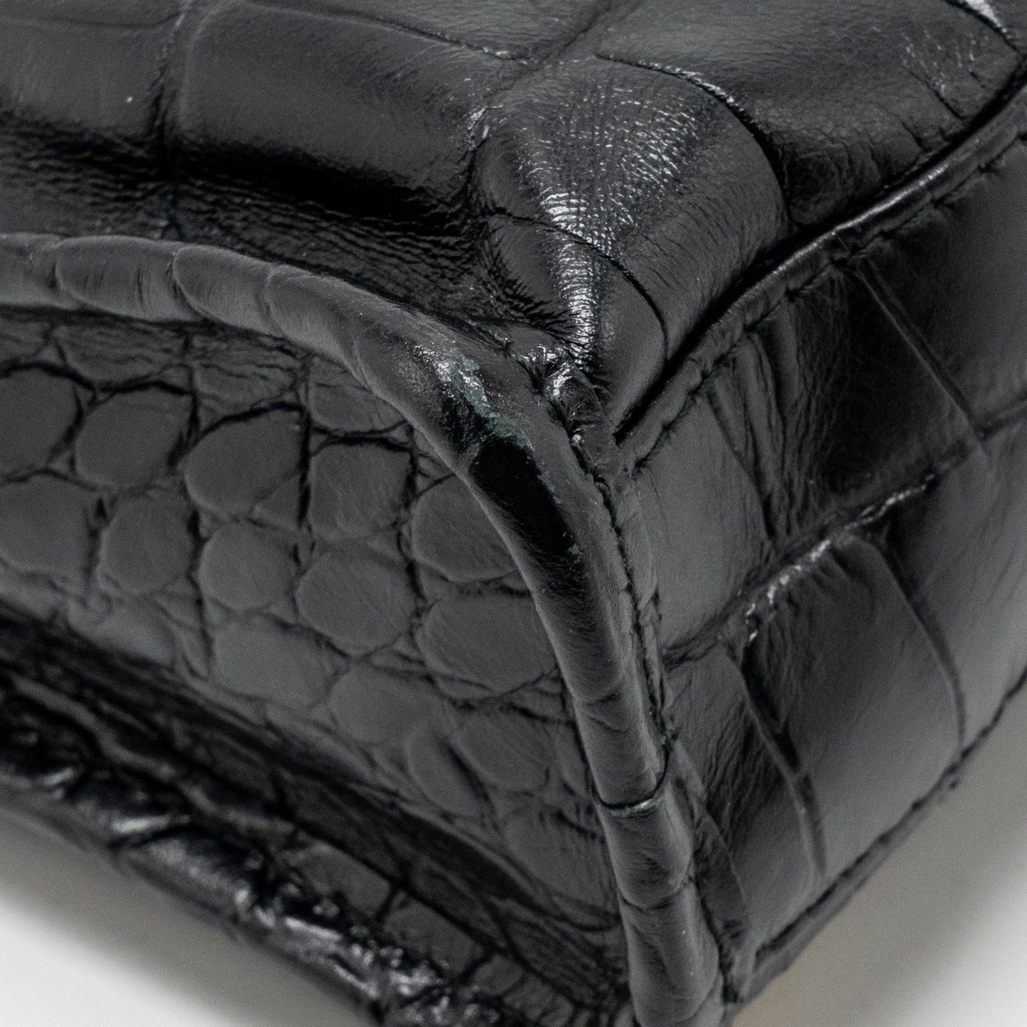 Balenciaga Nano city bag croc-embossed calfskin black GHW