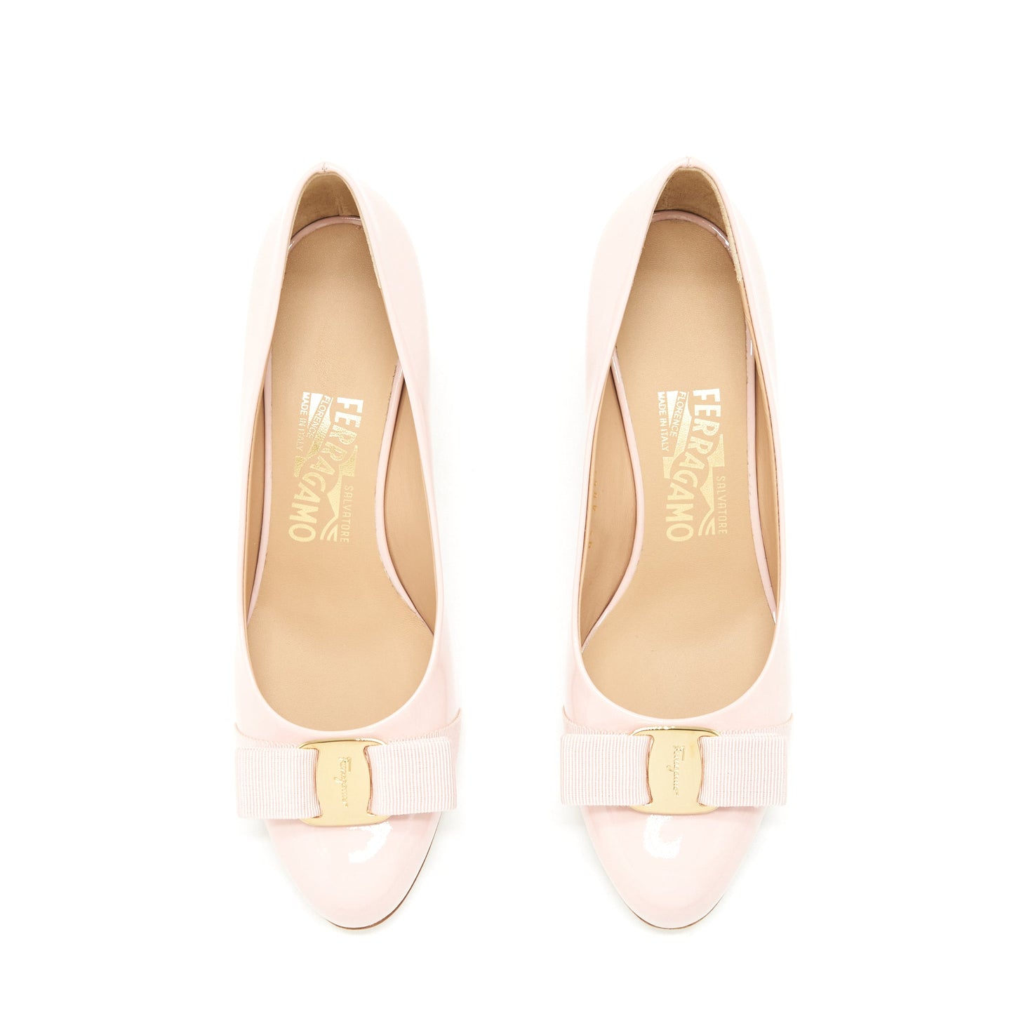 Ferragamo Size 6.5C Carla Pumps 5cm Patent Light Pink