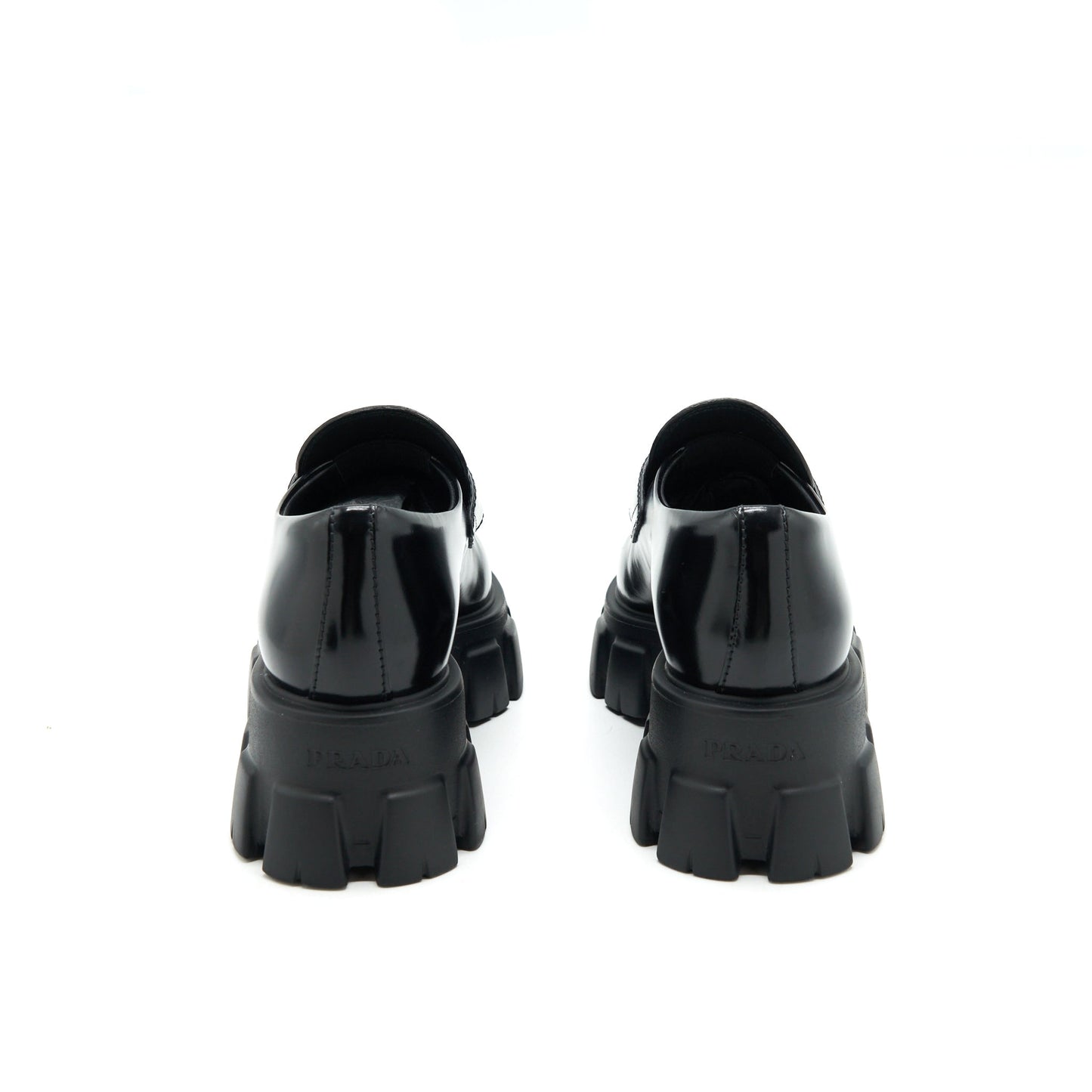 Prada Size 37 Monolith Brushed Leather Pointed Loafers Black