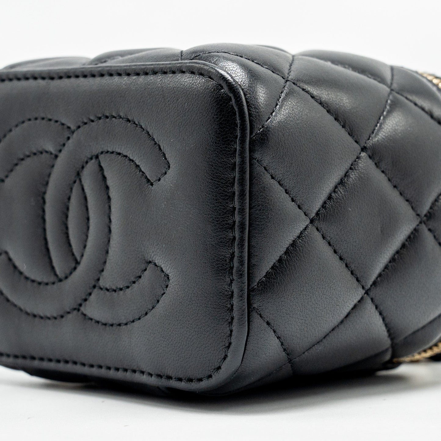 Chanel Top Handle Mini Vanity Case with Chain Lambskin Black GHW (Microchip)