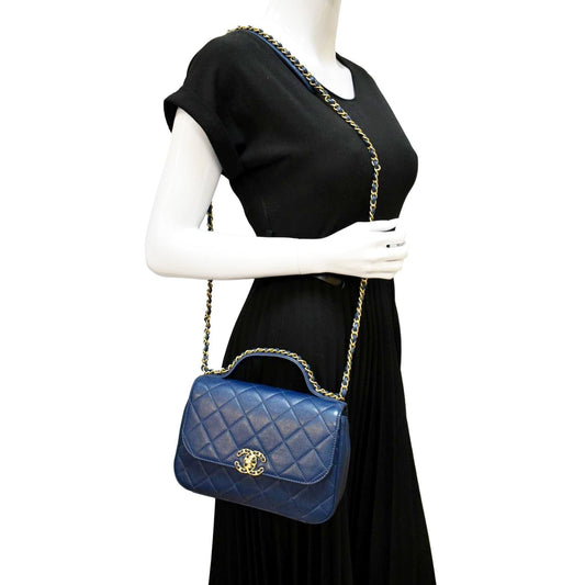 Luxury Chanel Infinity Chain Quilted Leather Crossbody Bag Blue
