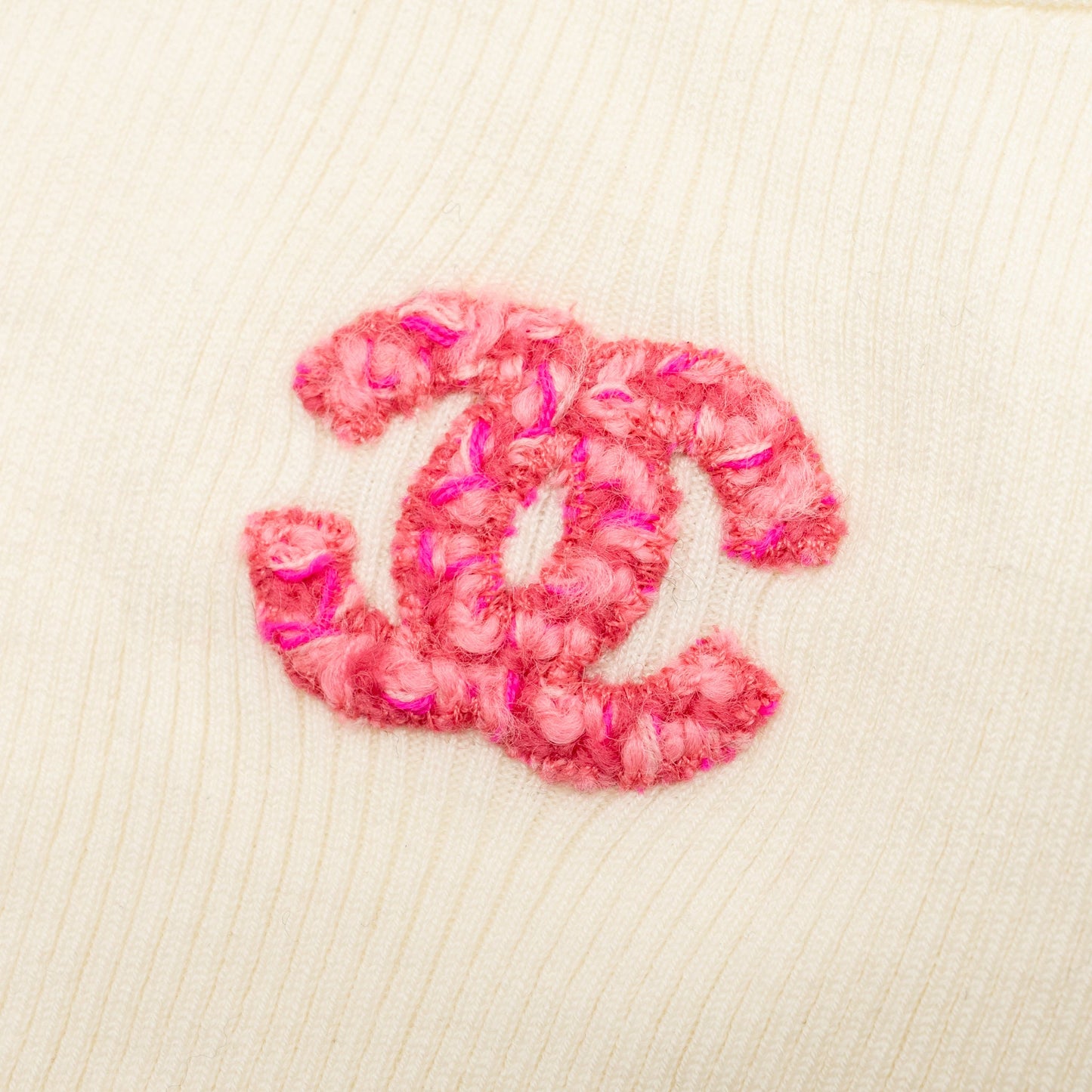 Chanel Size 36 22K CC Knit Tank Wool/Polyamide White/Pink