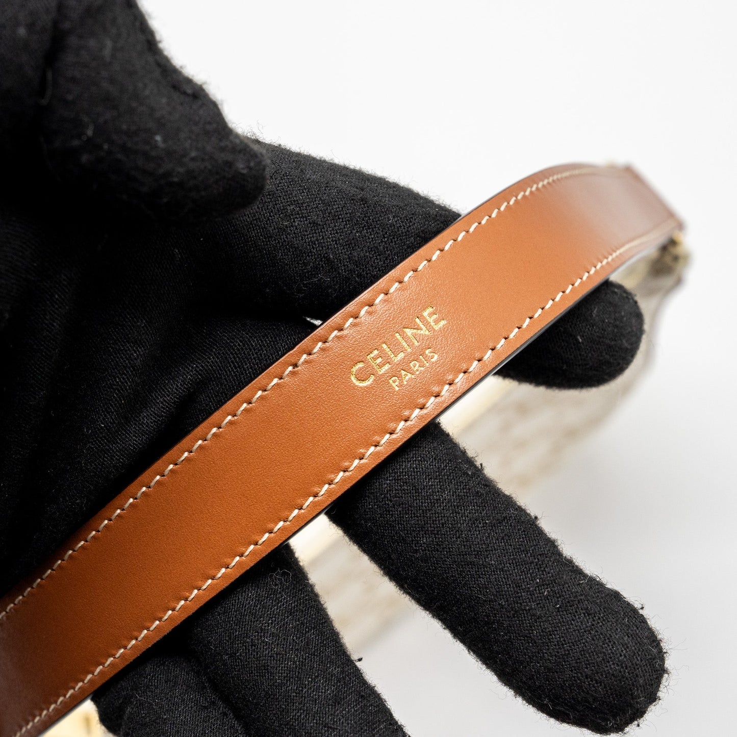 Celine Ava Bag Triomphe Canvas/Calfskin White/Brown GHW