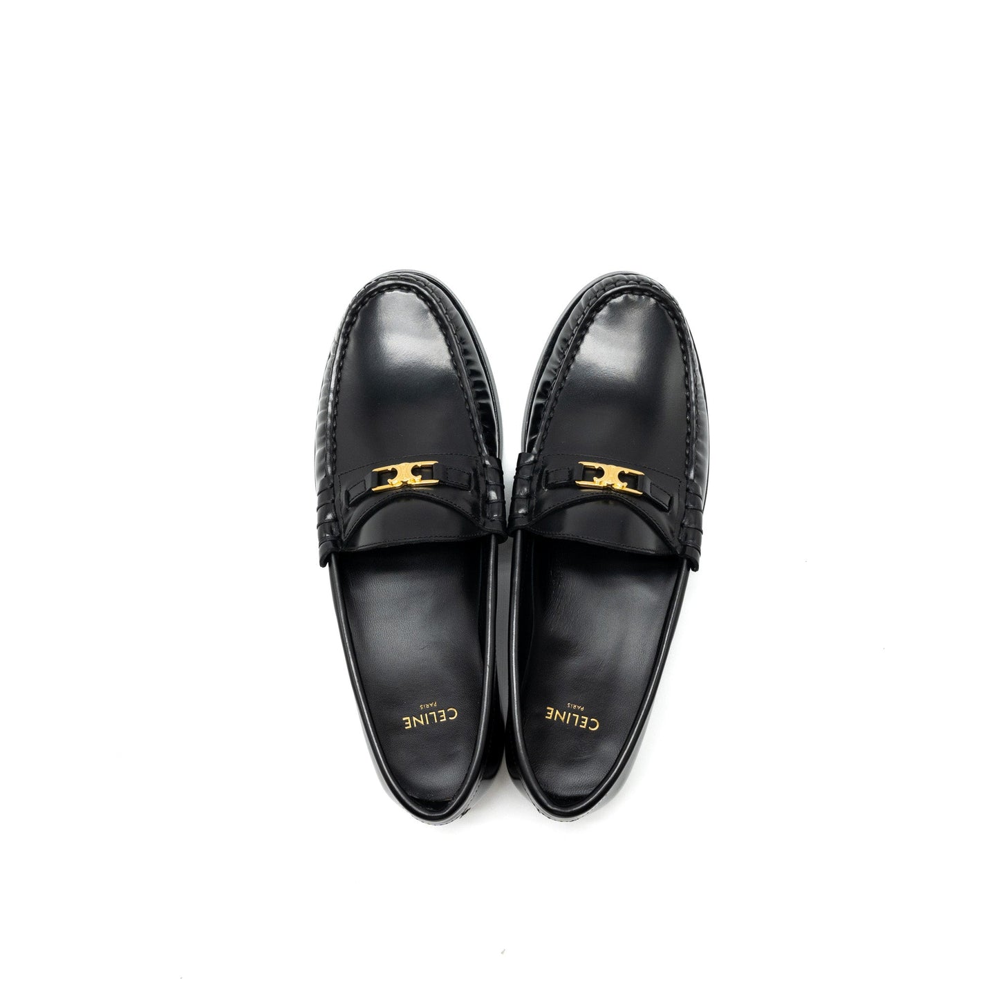 Celine Size 37 Luco Triomphe Loafer Calfskin Black GHW