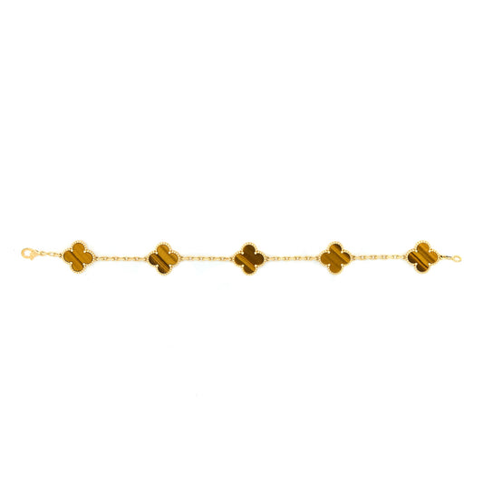 Van Cleef & Arpels Alhambra 5 Motifs Bracelet Tiger Eye Yellow Gold
