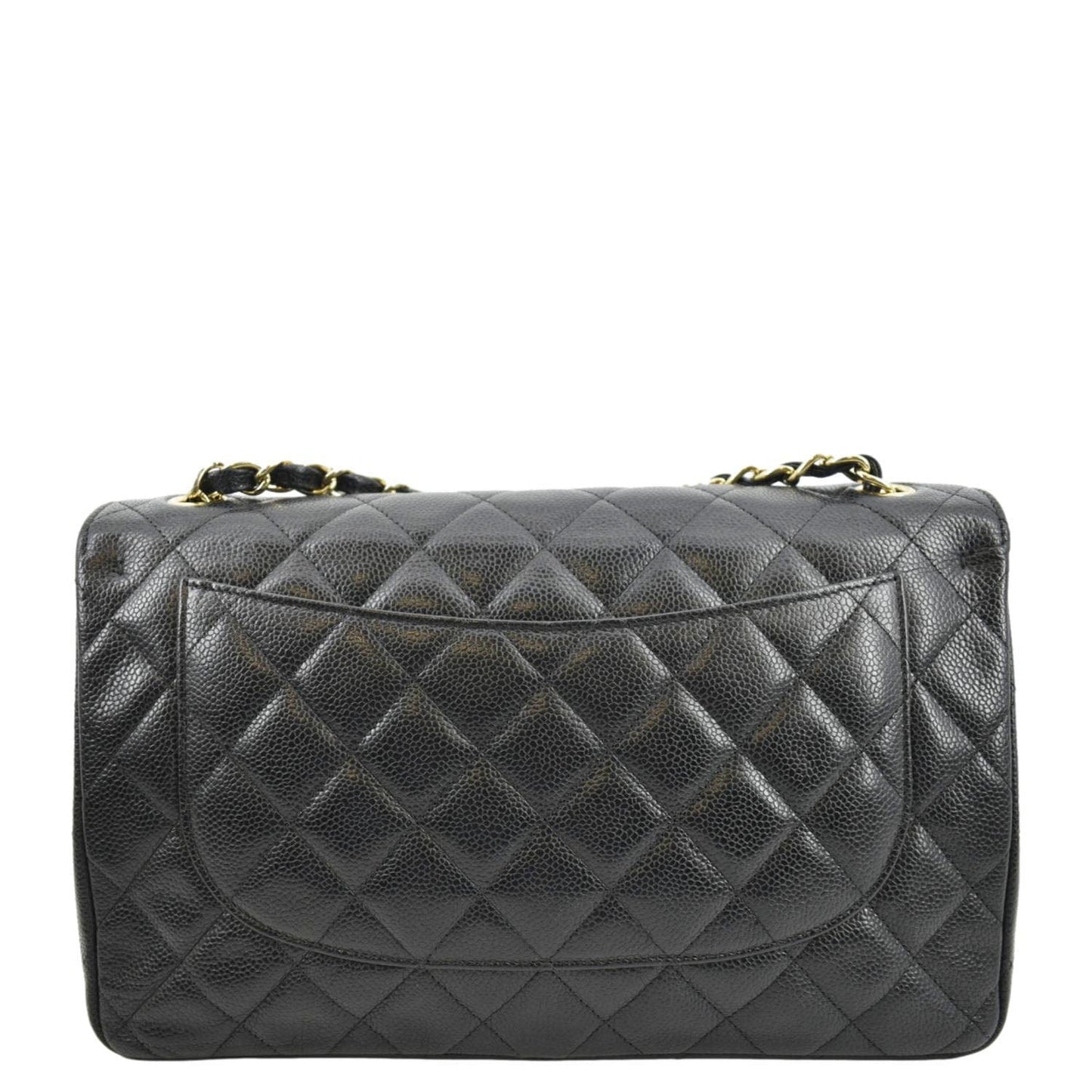 Luxury Chanel Classic Jumbo Double Flap Quilted Caviar Leather Shoulder Bag Black