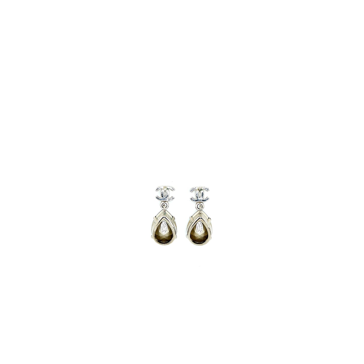 Chanel CC Logo With Strass Drop Silver Tone