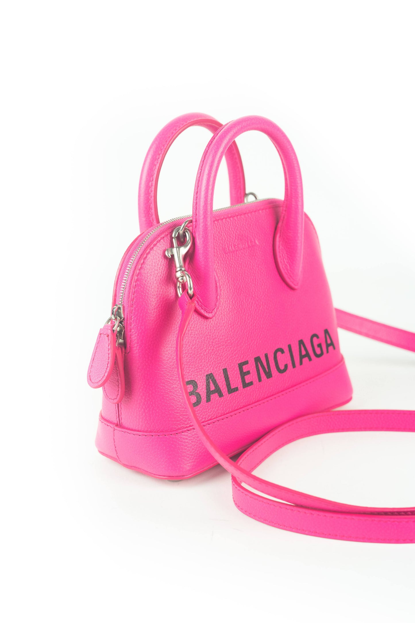 Balenciaga Grained Calfskin XXS Ville Top Handle Bag Fuschia