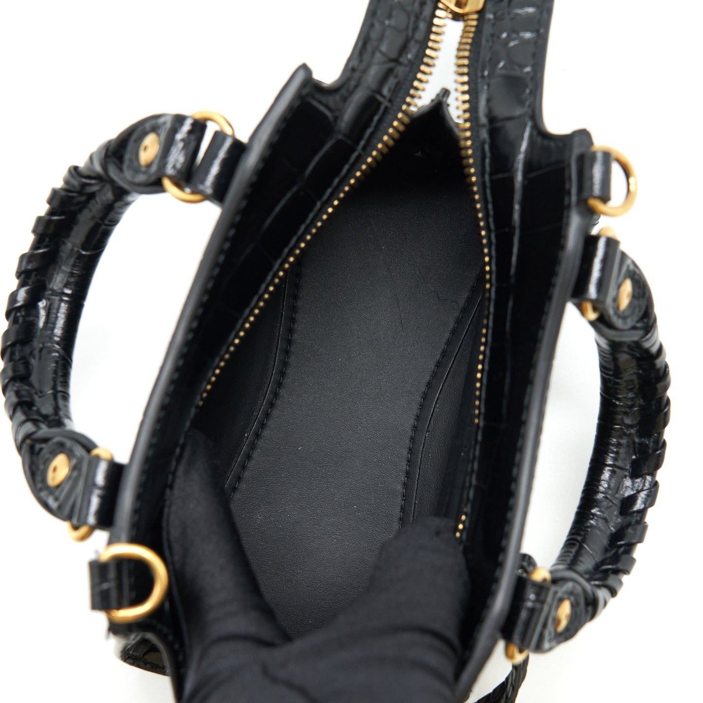 Balenciaga Nano Neo Classic City Bag Croc-Embossed Calfskin Black GHW