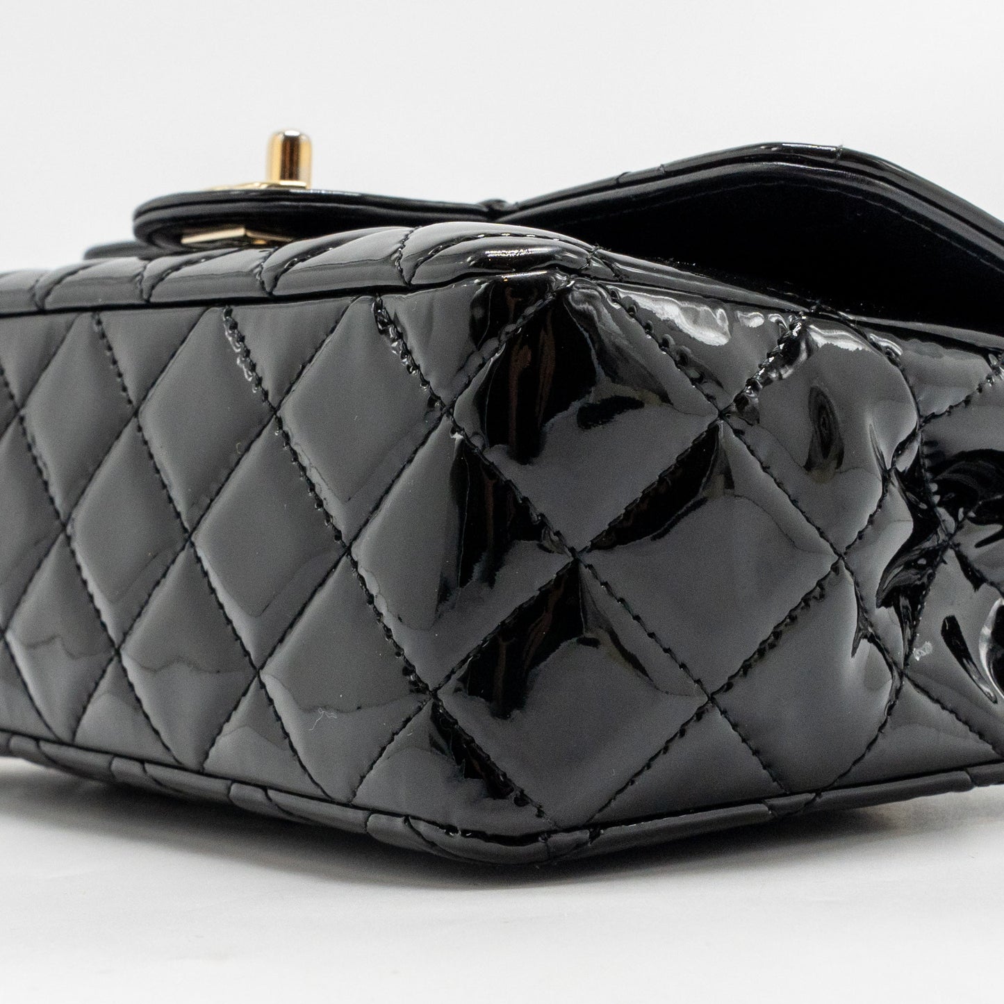 Chanel Mini Rectangular flap bag patent leather black GHW